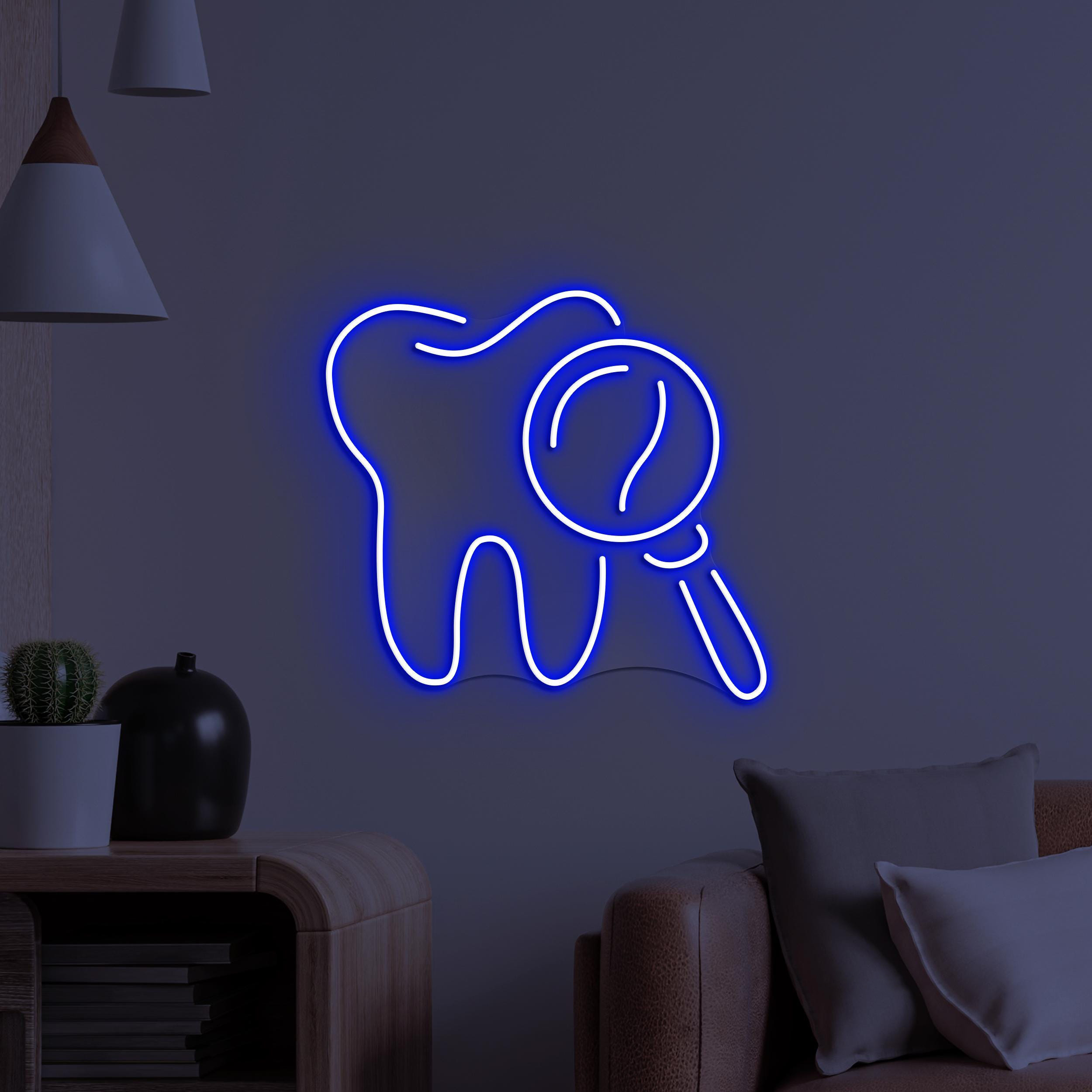 Tooth Neon Sign, Tooth LED Light, Dental Clinic Wall Art, Oral Care Neon Light, Medical Office Wall Decor, Tooth & Magnifying Glass Led Sign