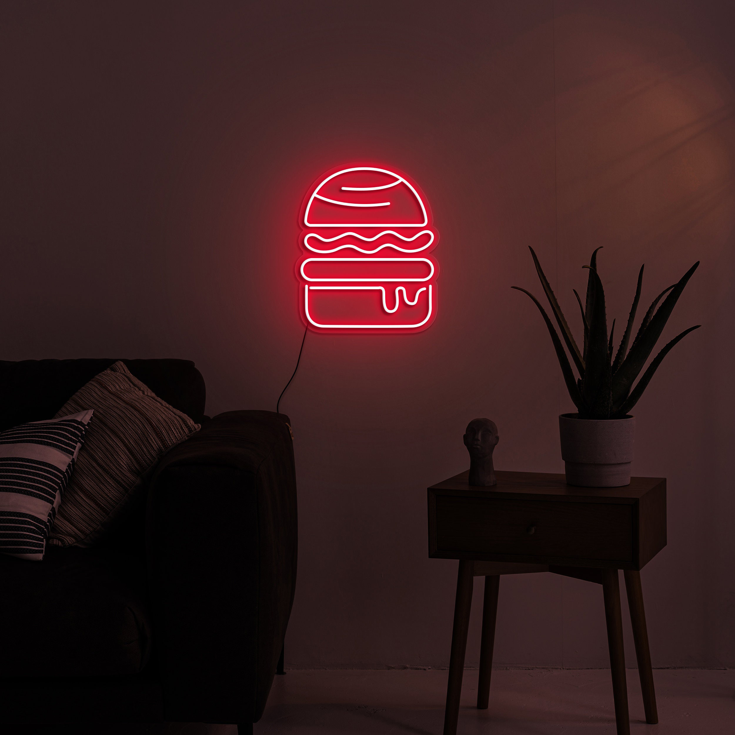 Hamburger Neon Sign, LED Hamburger Night Light, Fast Food Shop Decor, USB Powered Neon Sign, Restaurant, Home Bar, Gaming Room,Birthday Gift