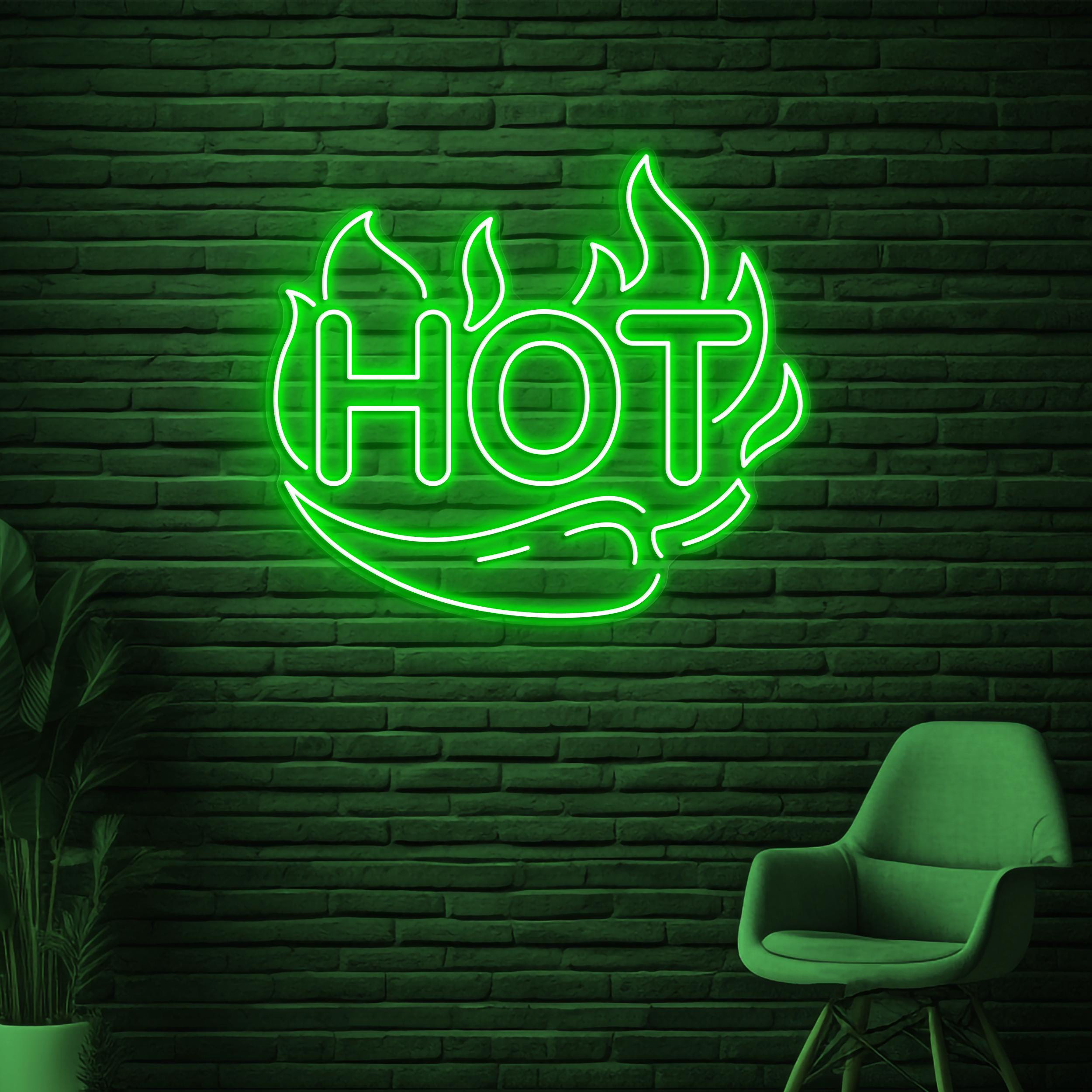 Hot Neon Sign, Hot LED Light, Hot Chili Wall Decor, Chili Pepper Wall Light, Flaming Neon Light, Fire Spicy Pepper Sign, Kitchen Wall Art