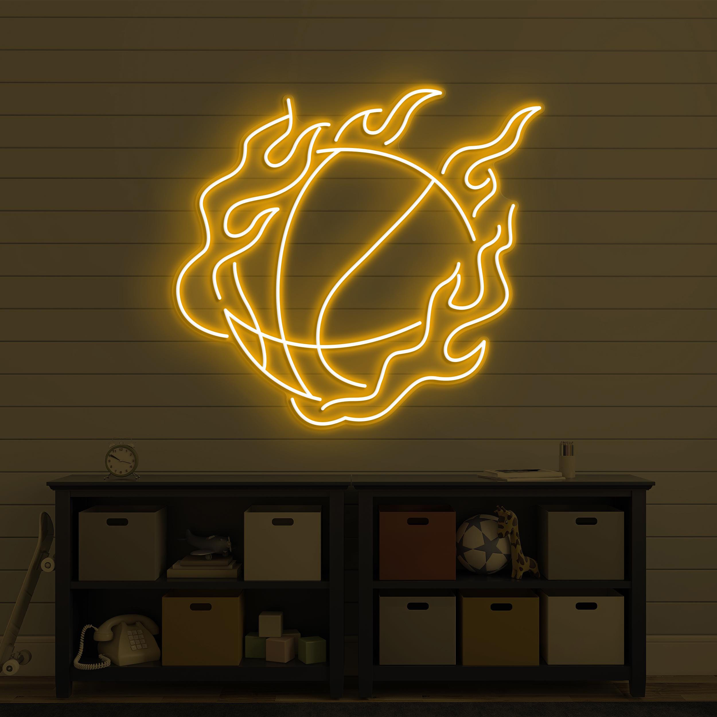 Flaming Basketball Neon Sign, Flaming Basketball LED Light, Fire Ball Wall Decor, Sports Club Wall Decor, Game Room Neon Light, Ball Lover