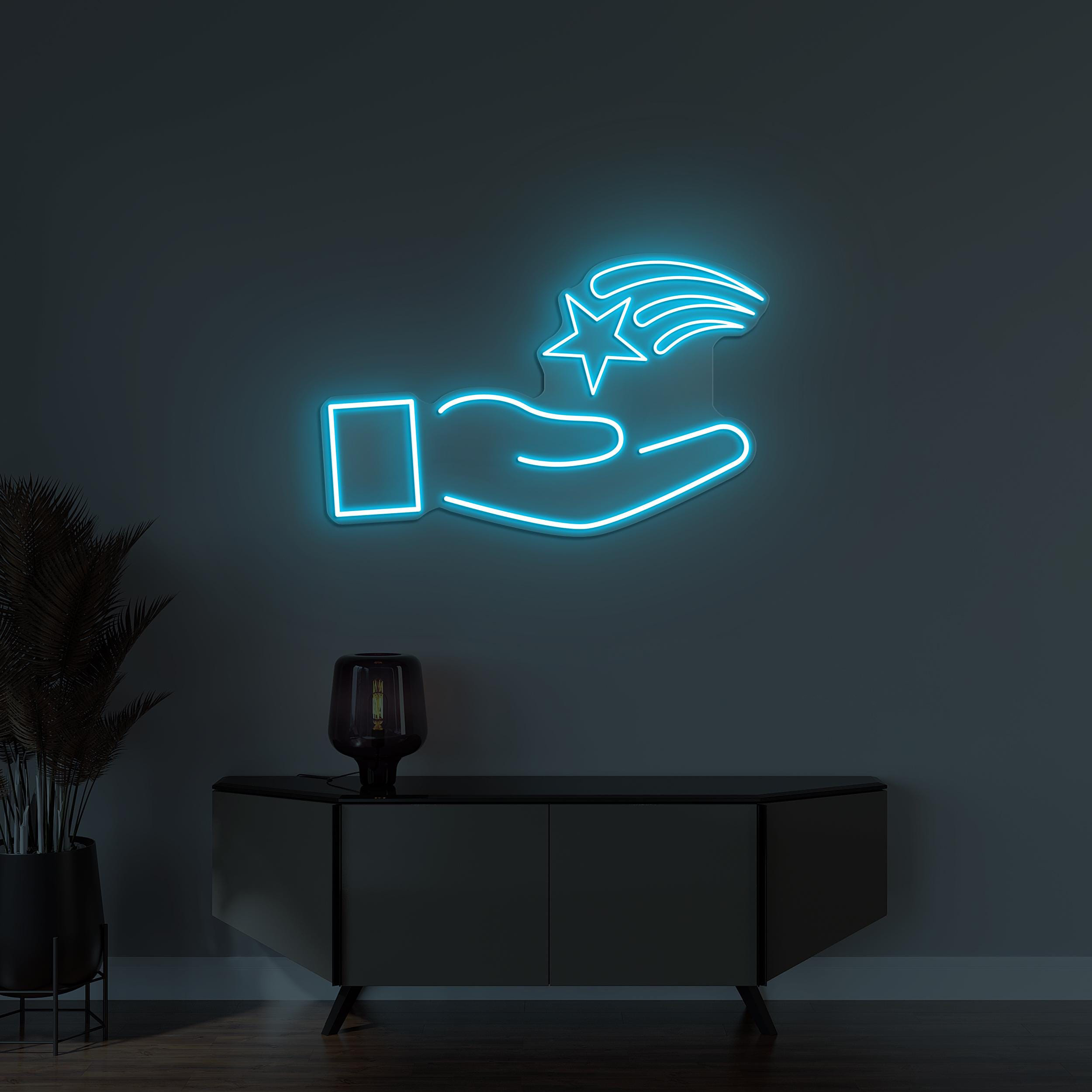 Star In Hand Neon Sign, Star In Hand LED Light, Star Wall Decor, Party Wall Art, Dream Catcher Light, Make a Wish Art, Hand Holding Star