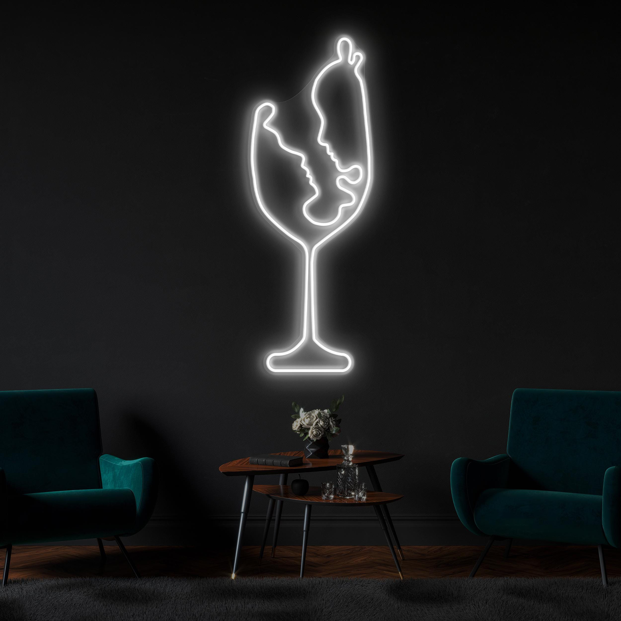 Twin Faces in Wine Glass Neon Sign, Faces in Wine Glass LED Light, Restaurant Neon Art, Cafe and Bar Wall Decor, Home Neon Light, Home Art