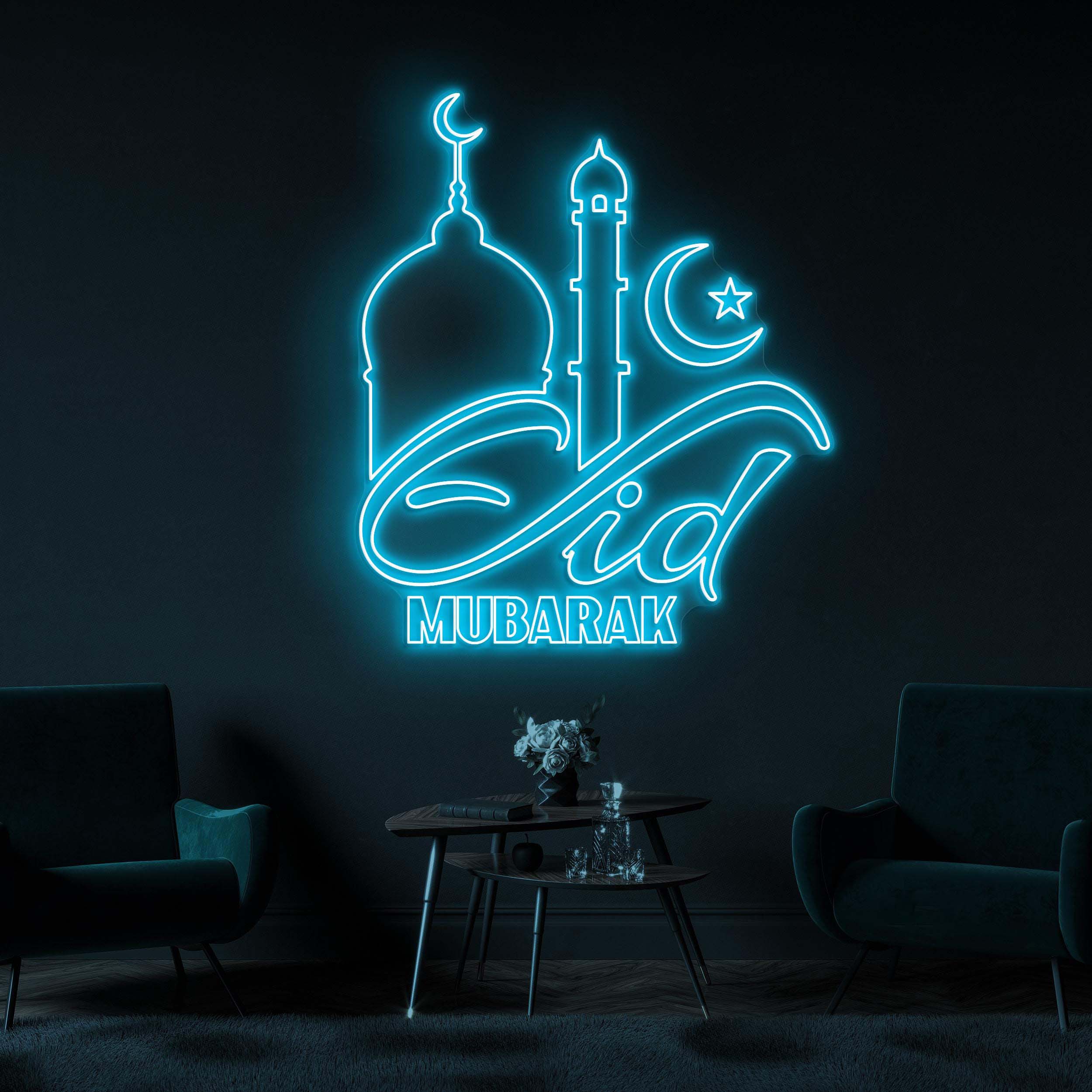 Eid Mubarak Neon Sign, Eid Mubarak LED Light, Mosque Wall Art, Moon & Star Wall Decor, Islamic Festival Neon Light, Muslim Home Wall Decor