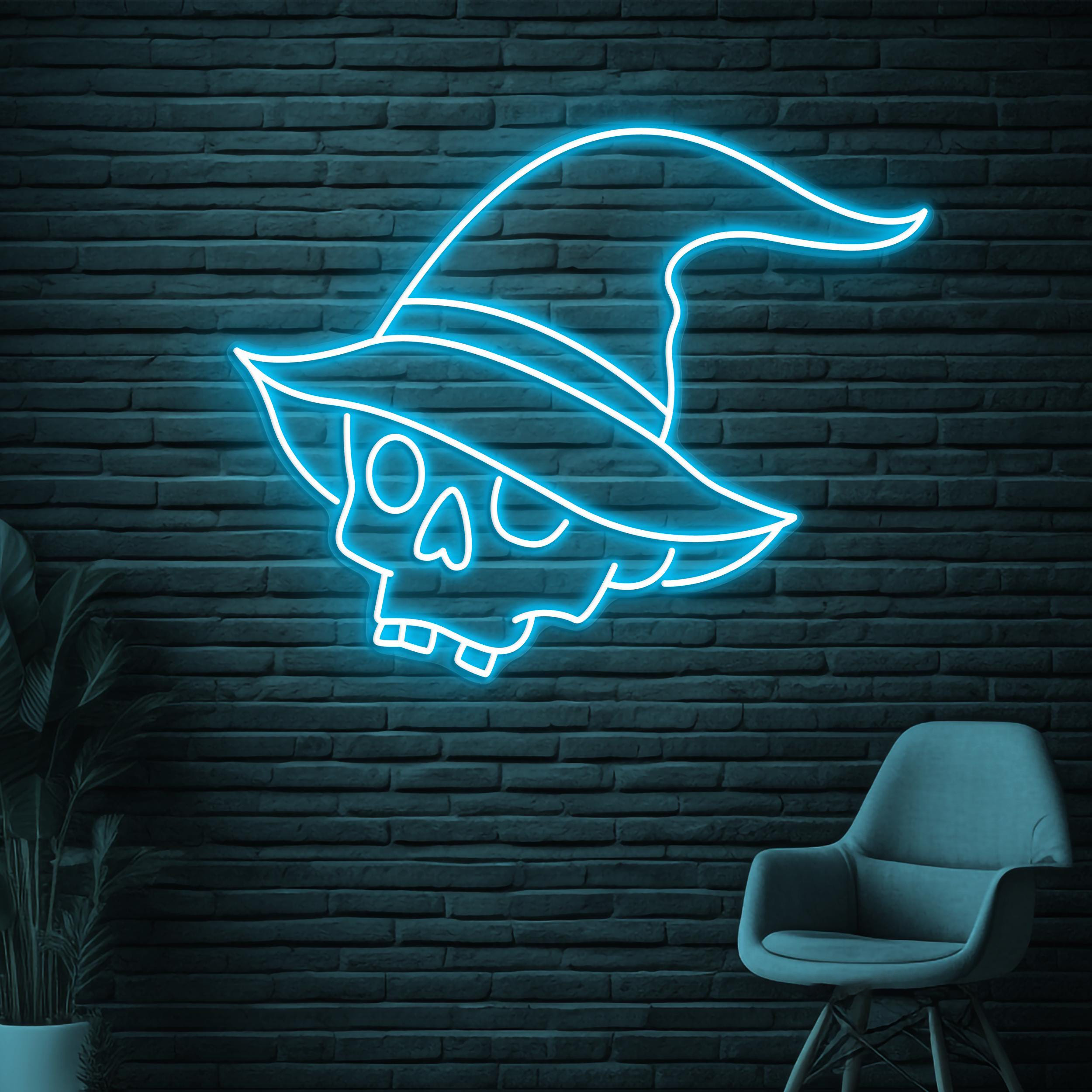 Witch Hat Skull Neon Sign, Witch Hat Skull LED Light, Skull Led Wall Decor, Spooky Neon Sign, Horror Room Wall Art, Skull Neon Wall Light