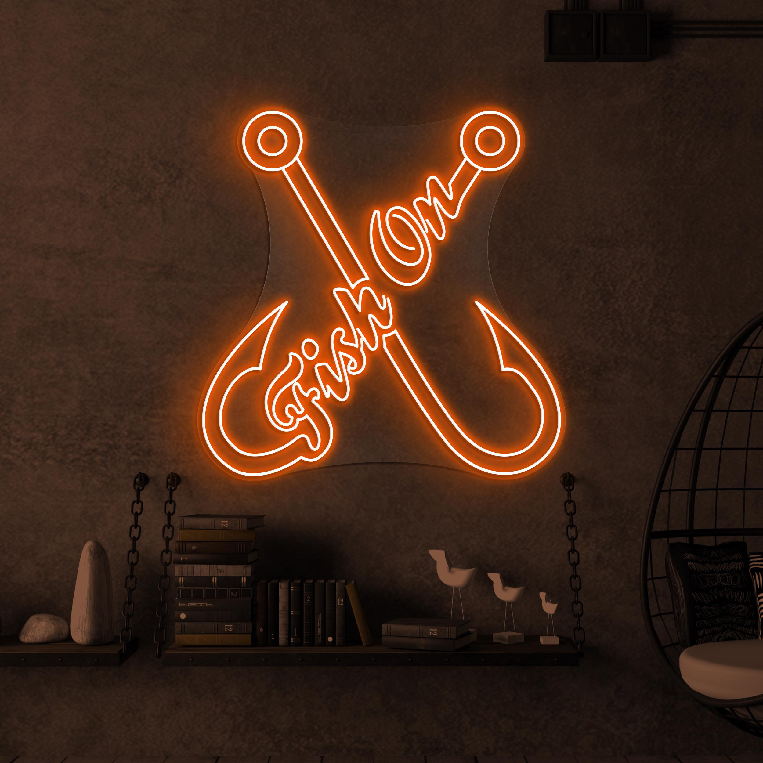 Fish on Neon Sign, Fish on Led Light, Fishing Hook Wall Decor, Fishing Club Wall Art, Fish Shop Neon Light, Gift for Fisherman, Fish Lover