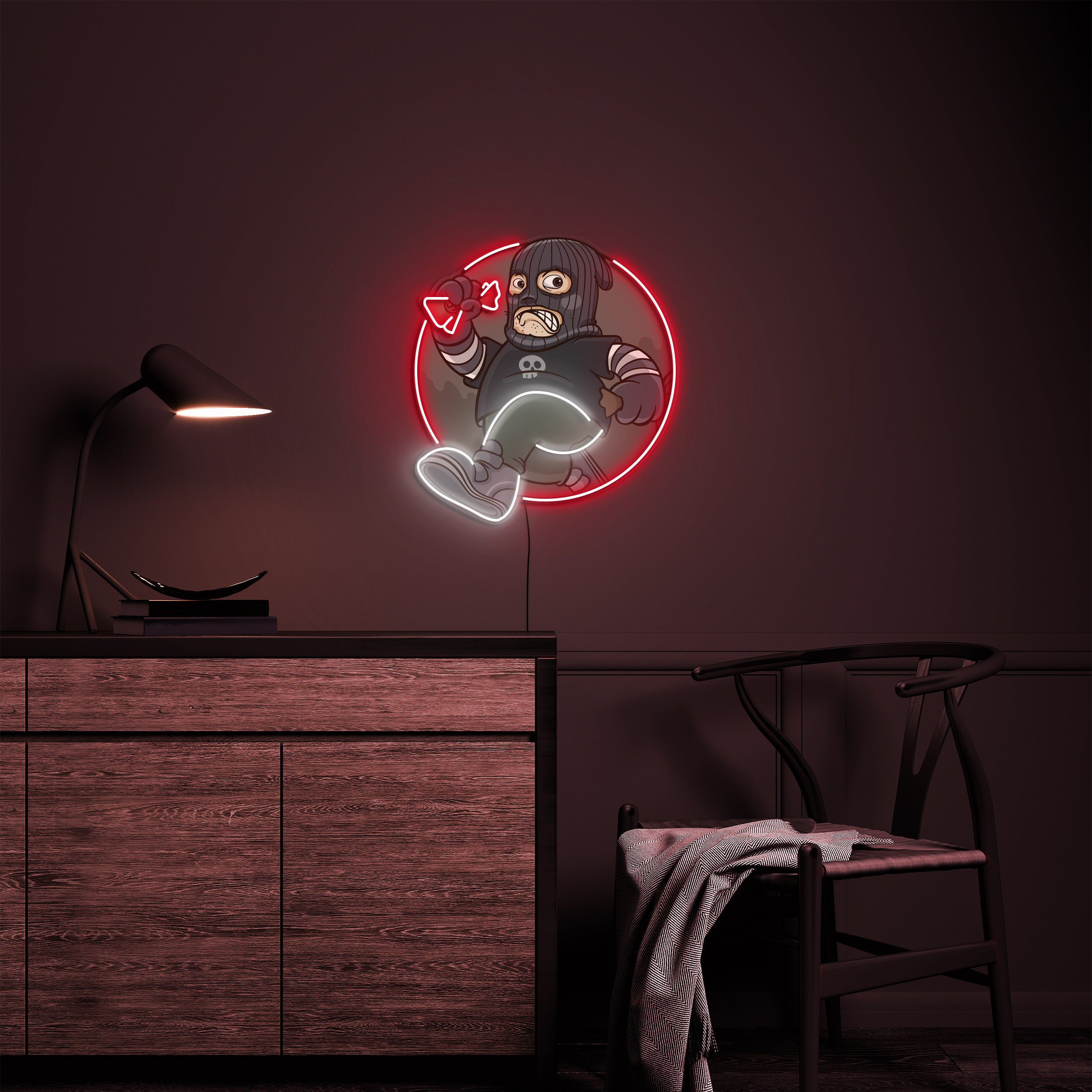 Man in Mask Neon Sign, Mask Neon Pop Art Sign, Robber Mask LED Light Sign for Halloween, Game Room, Birthday Gift for Boys, Gamers, Gift