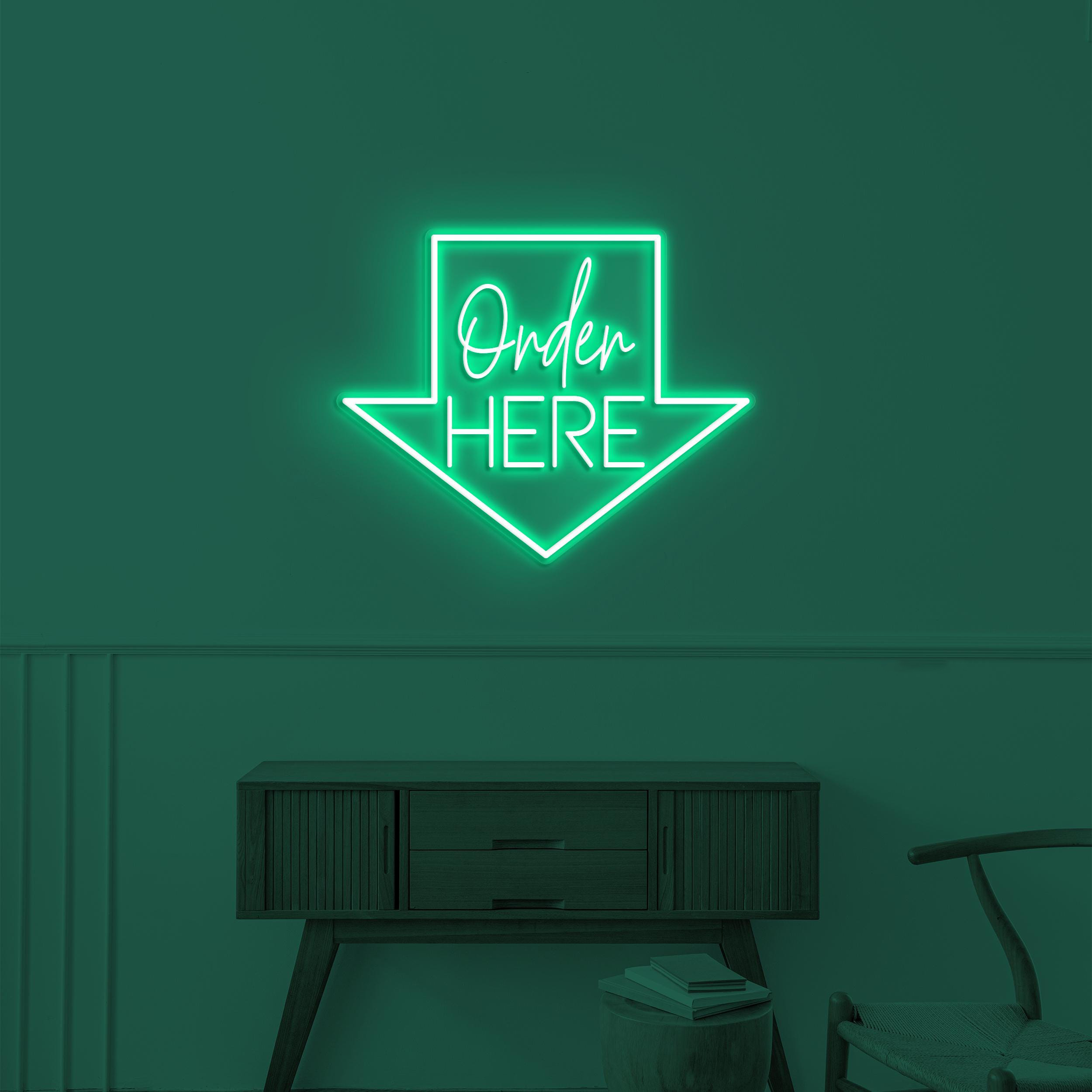 Order Here Neon Sign, Order Here LED Light, Arrow LED Sign, Restaurant Sign, Cafe, Food Shop, Store Decor, Business Art, Order Here Wall Art