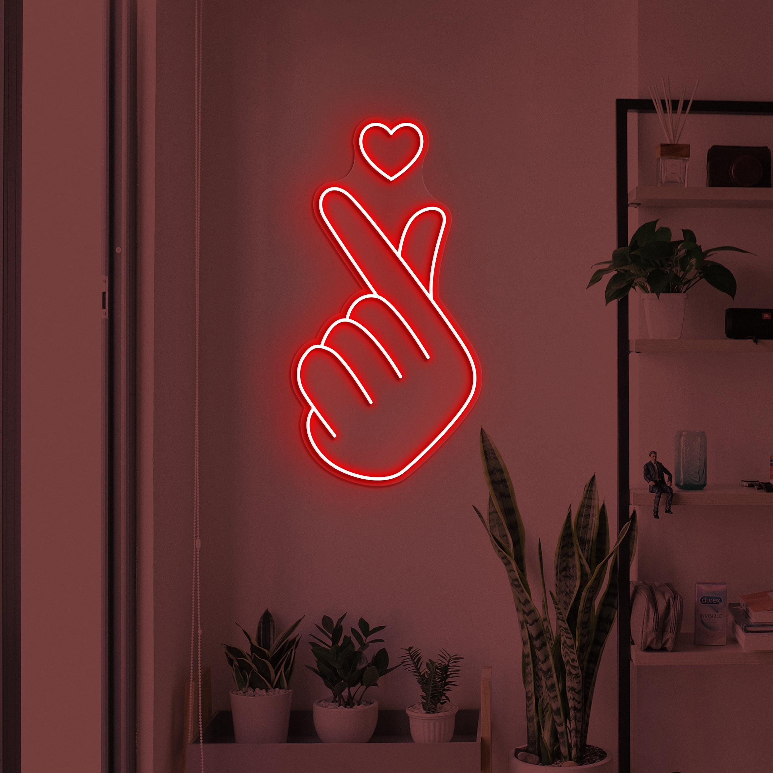 Heart Hand Neon Sign, Finger Heart LED Light, Heart Wall Decor, Wedding Party Wall Art, Love Neon Sign, Wedding Decor, Gift for Couple