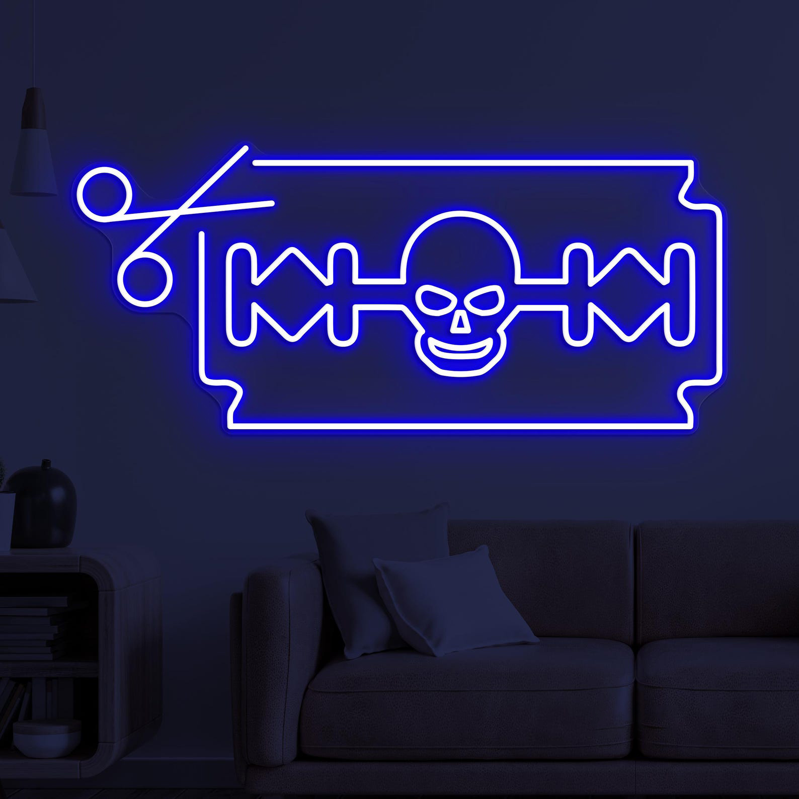 Razor Blade & Skull Neon Sign, Razor With Skull LED Light, Scissor Wall Decor, Tattoo Wall Art, Barber Business Neon Light, Led Shop Decor