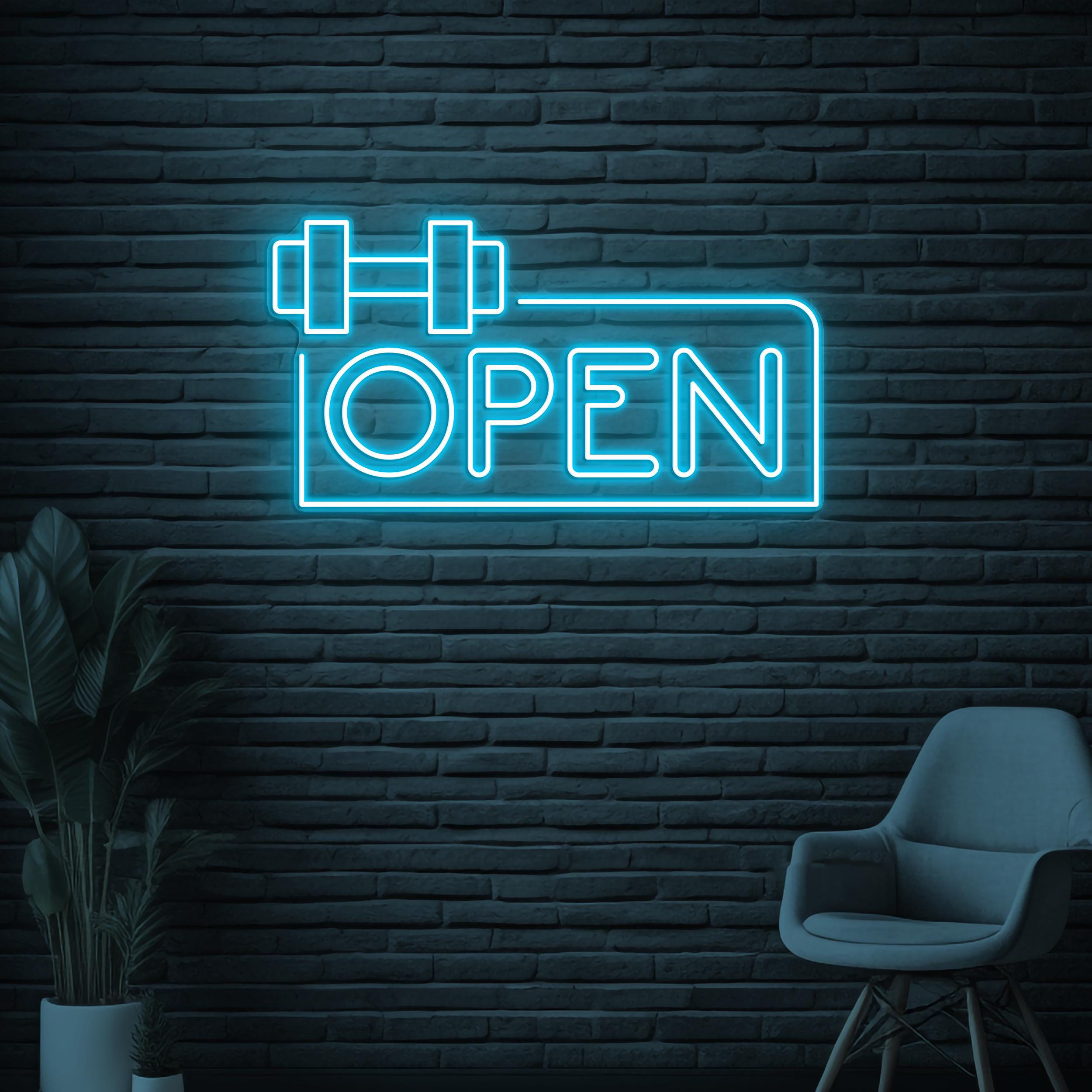 Open Gym Neon Sign, Open Gym LED Light, Gym Wall Decor, Gym Time Wall Light, Gym Room Neon Sign, Dumbbell Wall Decor, Business Logo Sign