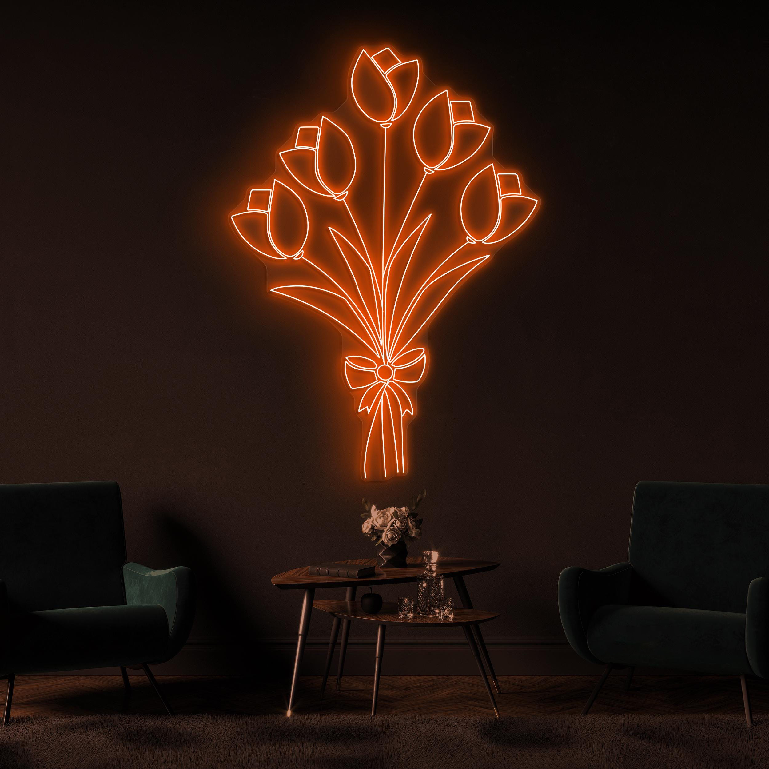 Tulip Neon Sign, Tulip Bouquet LED Light, Decor for Home, Party, Garden, Birthday & Yard, Romantic Gift for Couple, Wedding Neon Light