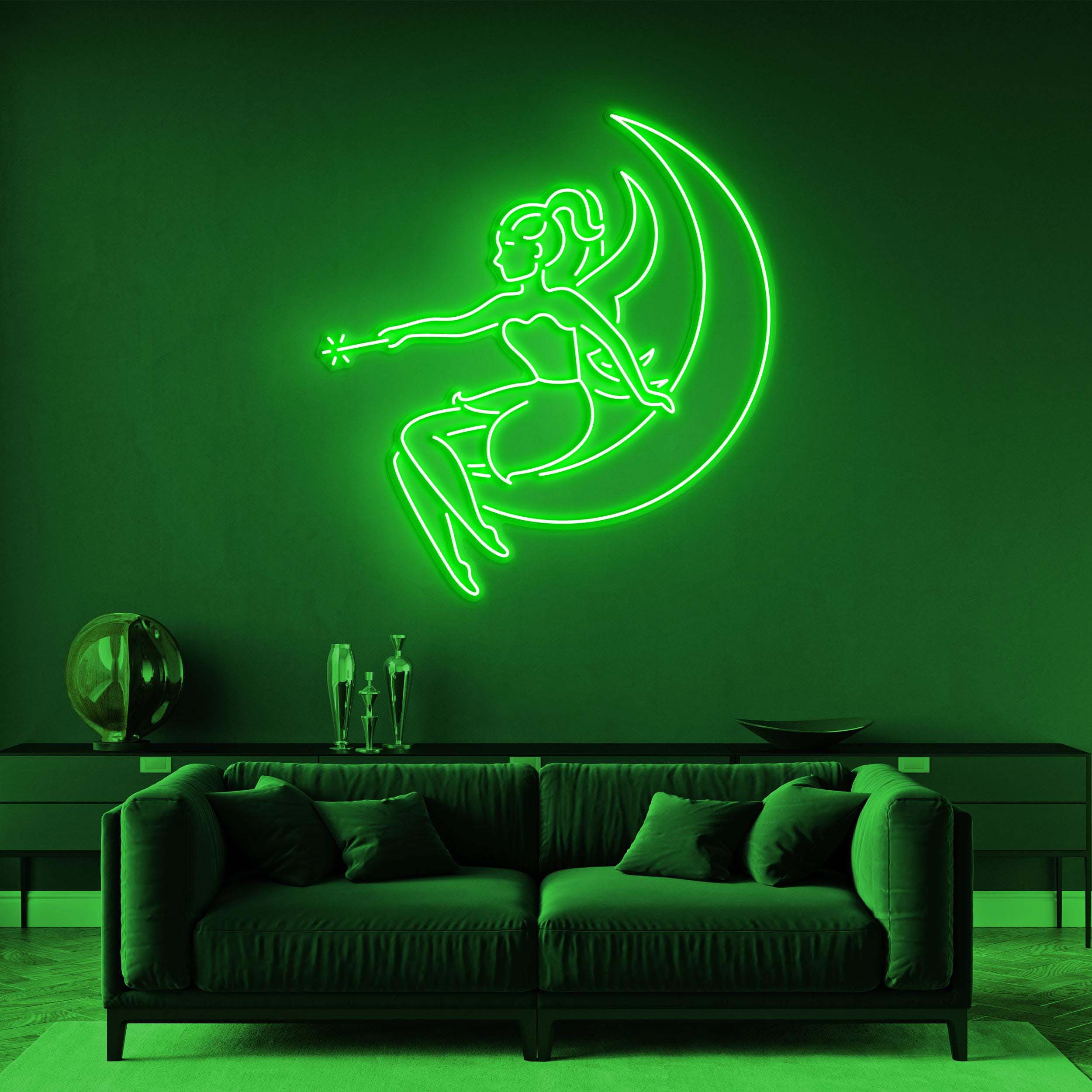 Fairy Girl on Moon Neon Light, LED Neon Sign for Kids' Room, Butterfly Fairy Art, Magical Bedroom Decor, Custom Neon Sign for Nursery Decor