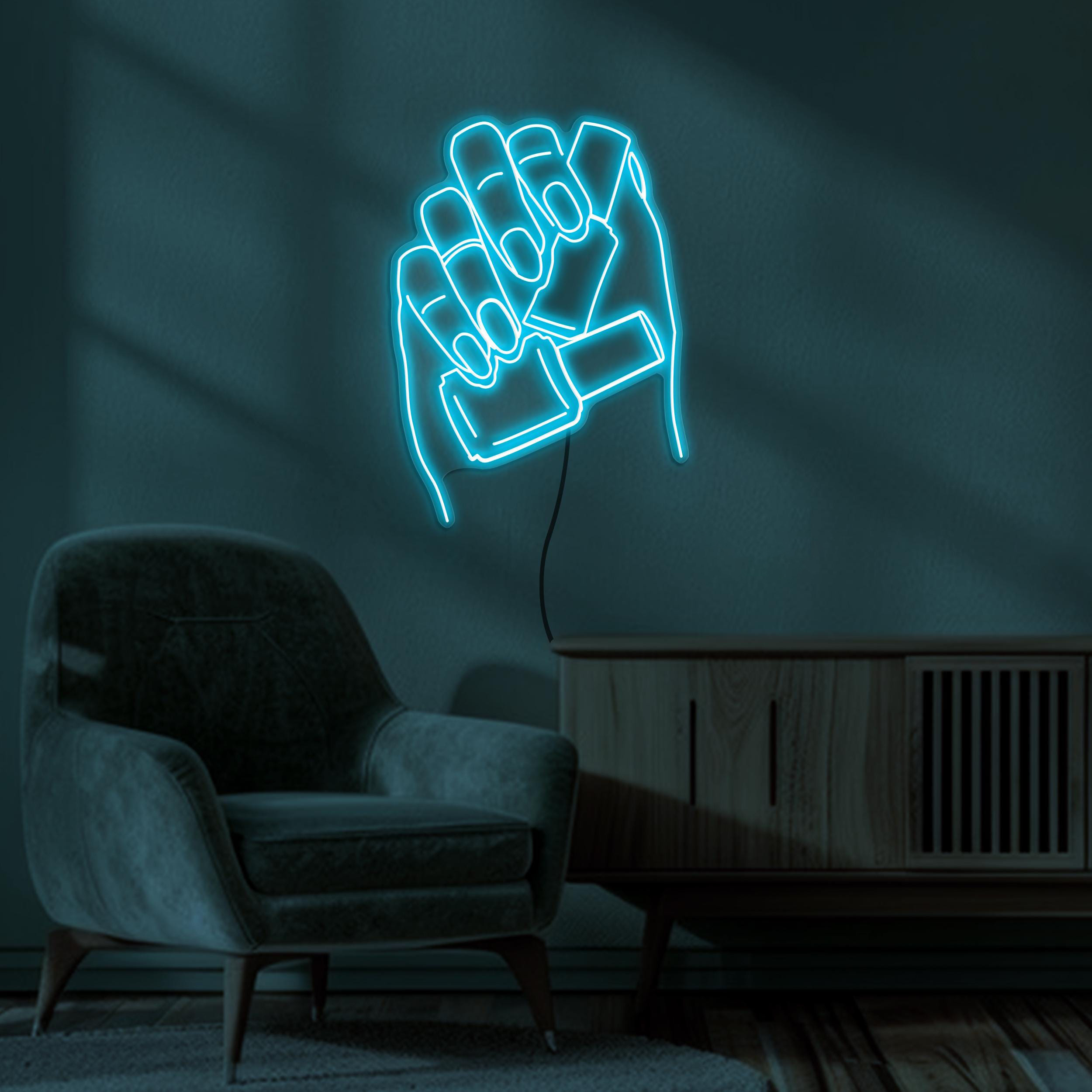 Hand Holding Nail Polish Neon Sign, Hand Holding Nail Polish LED Light, Hand & Nail Paint Wall Art, Beauty Salon Wall Art, Nail Artist Decor