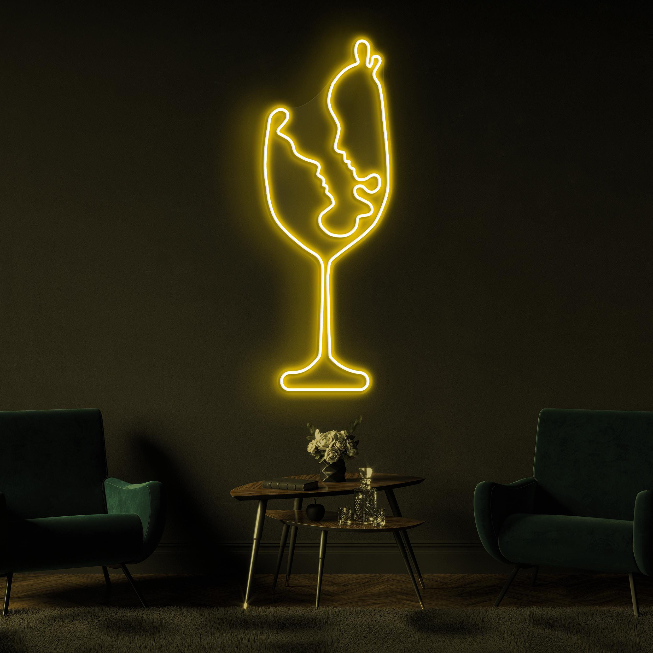 Twin Faces in Wine Glass Neon Sign, Faces in Wine Glass LED Light, Restaurant Neon Art, Cafe and Bar Wall Decor, Home Neon Light, Home Art