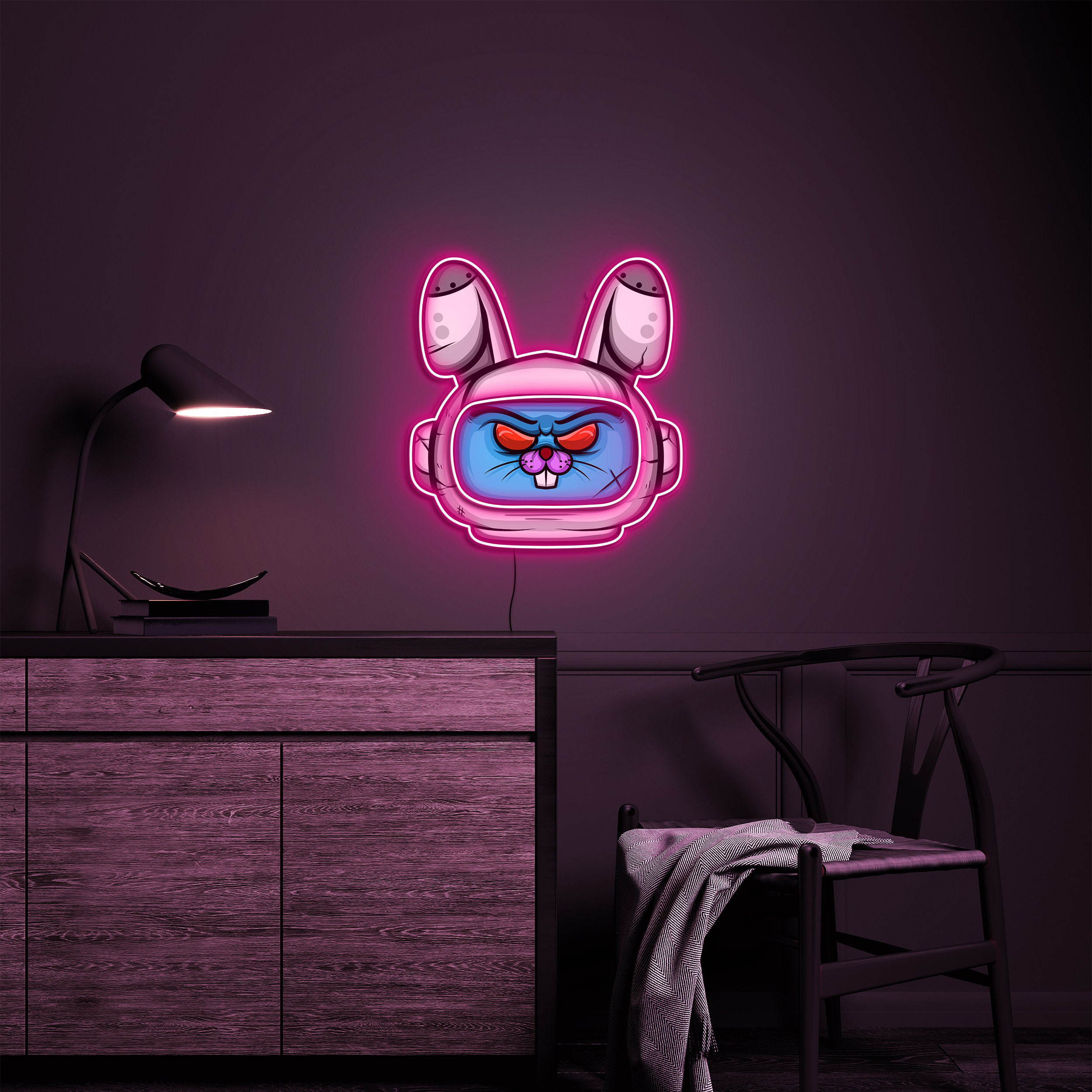 Astronaut Bunny Neon Sign, Rabbit head Neon Sign, Neon Pop Art Sign, Aastronaut Neon Sign, Bunny Neon light, Bunny Led Wall And Desk decor