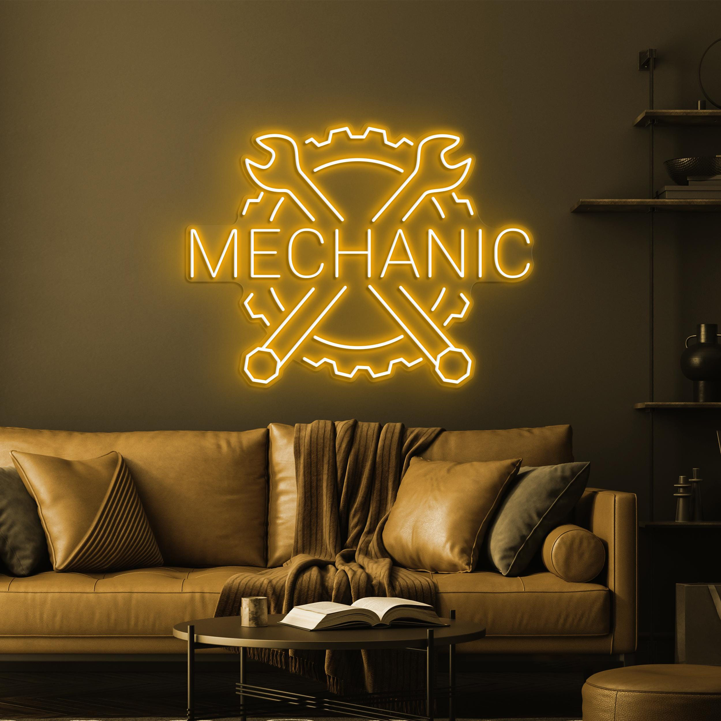 Mechanic Neon Sign, Mechanic LED Light, Garage Wall Decor, Work Shop Decor, Wrench Neon Sign, Car Repair Service Sign, Mechanic Tools Decor