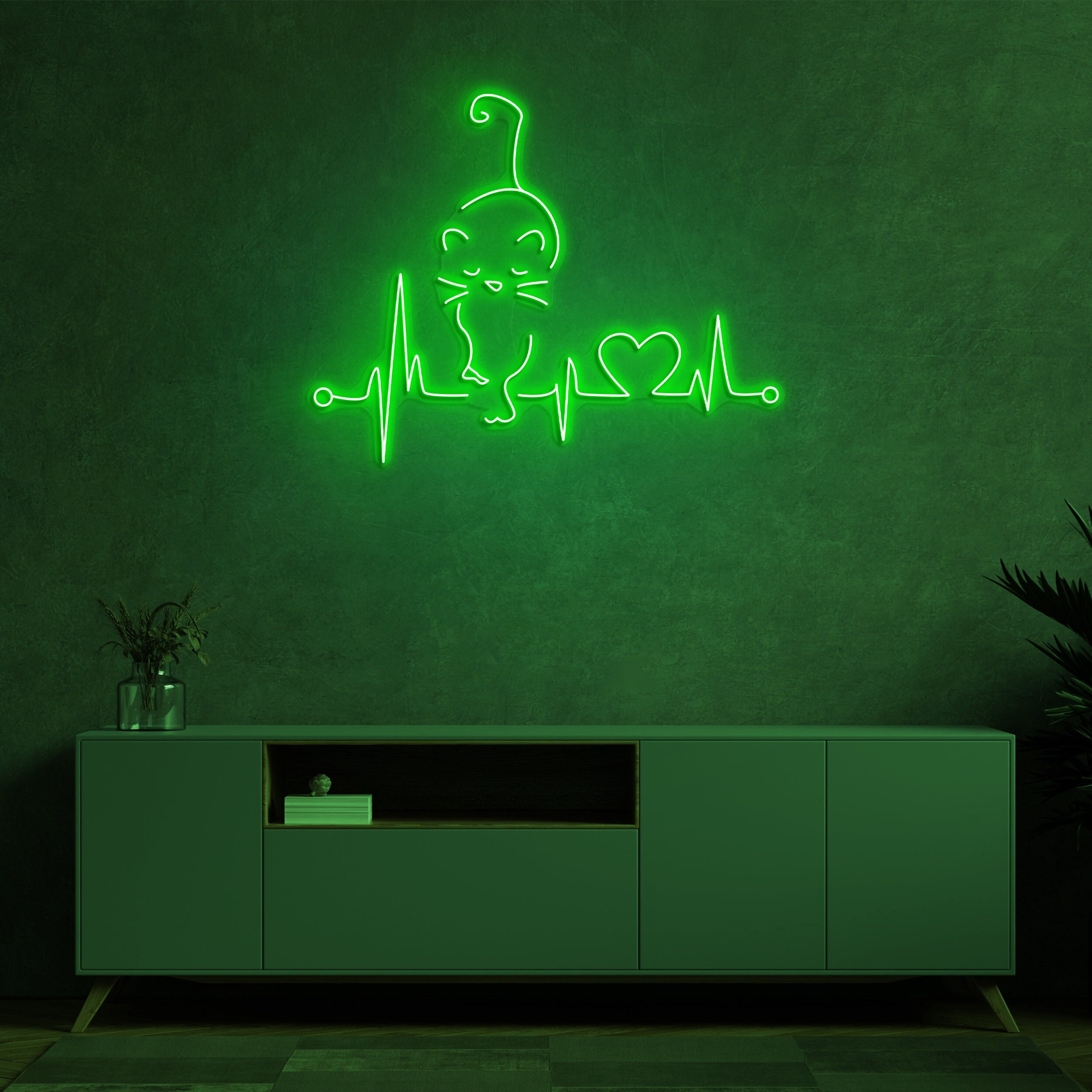 Heartbeat Cat Neon Sign, Heartbeat LED Light, CatBeat Neon Art, Cat Heartbeat Wall Decor Sign, Heartbeat Love Pet Decor, Heartbeat Wall Art