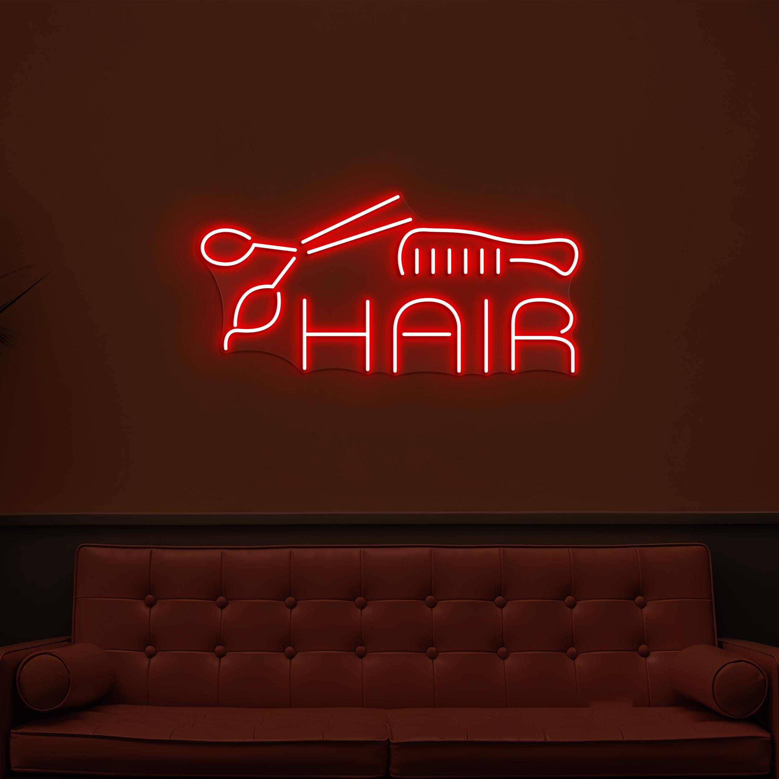Hair Neon Sign, Hair LED Light, Styling Studio Wall Art, Scissor and Comb Wall Decor, Barber Shop Neon Wall Light, Beauty Salon Neon Decor
