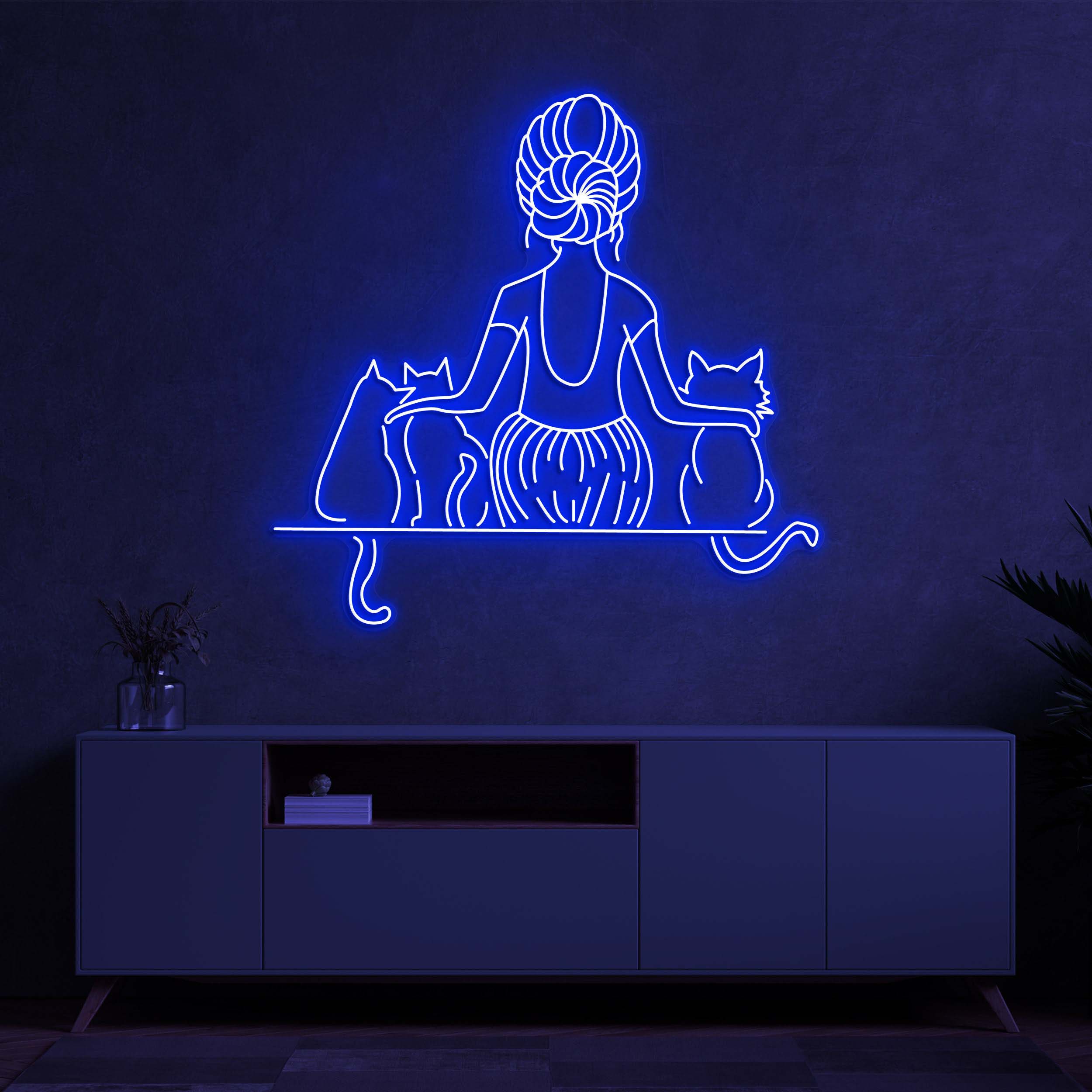 Woman and Cats Neon Sign, Cat Mom Sign, Cats Neon Art for Cat Owners, Gift for Mother's Day, LED Neon Art Sign, Cats Neon Sign,Led Cats Sign