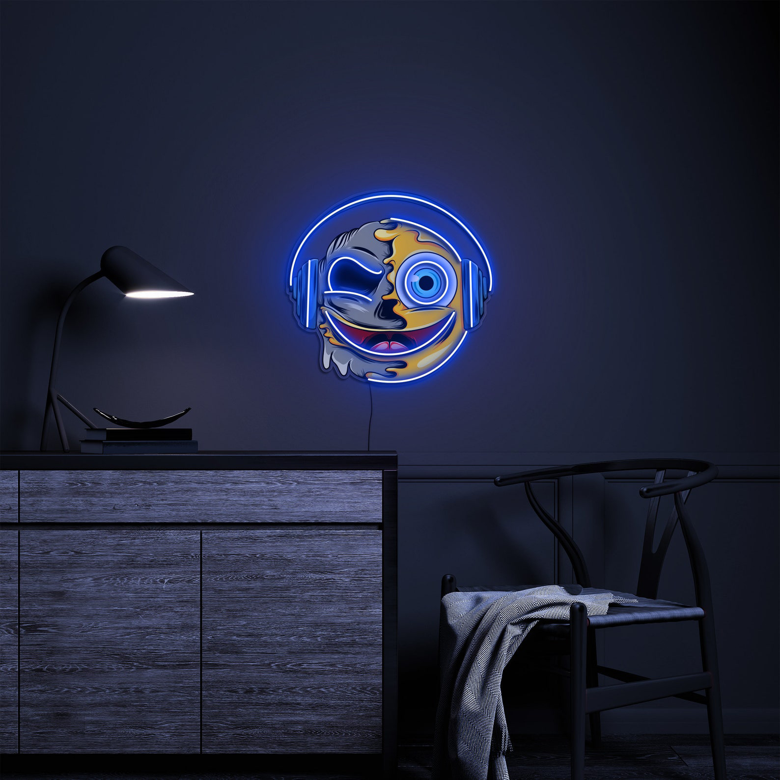 Emoji Neon Sign, Smiley Face Emoji Headphones Neon Sign, Led Neon Pop Art Sign, Emoji Sign,Game Room decor, Wall decor, Smily Neon Sign,Gift