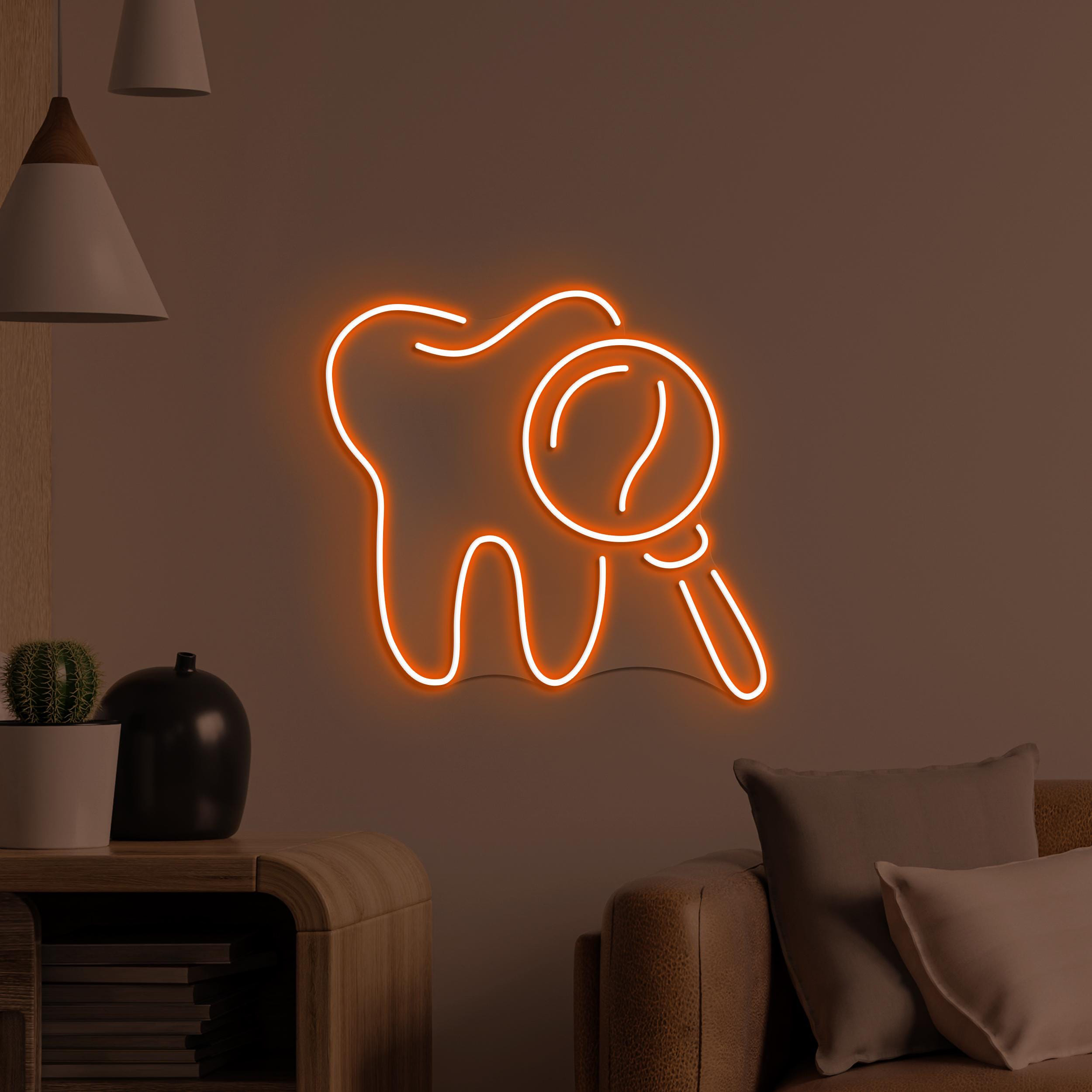 Tooth Neon Sign, Tooth LED Light, Dental Clinic Wall Art, Oral Care Neon Light, Medical Office Wall Decor, Tooth & Magnifying Glass Led Sign
