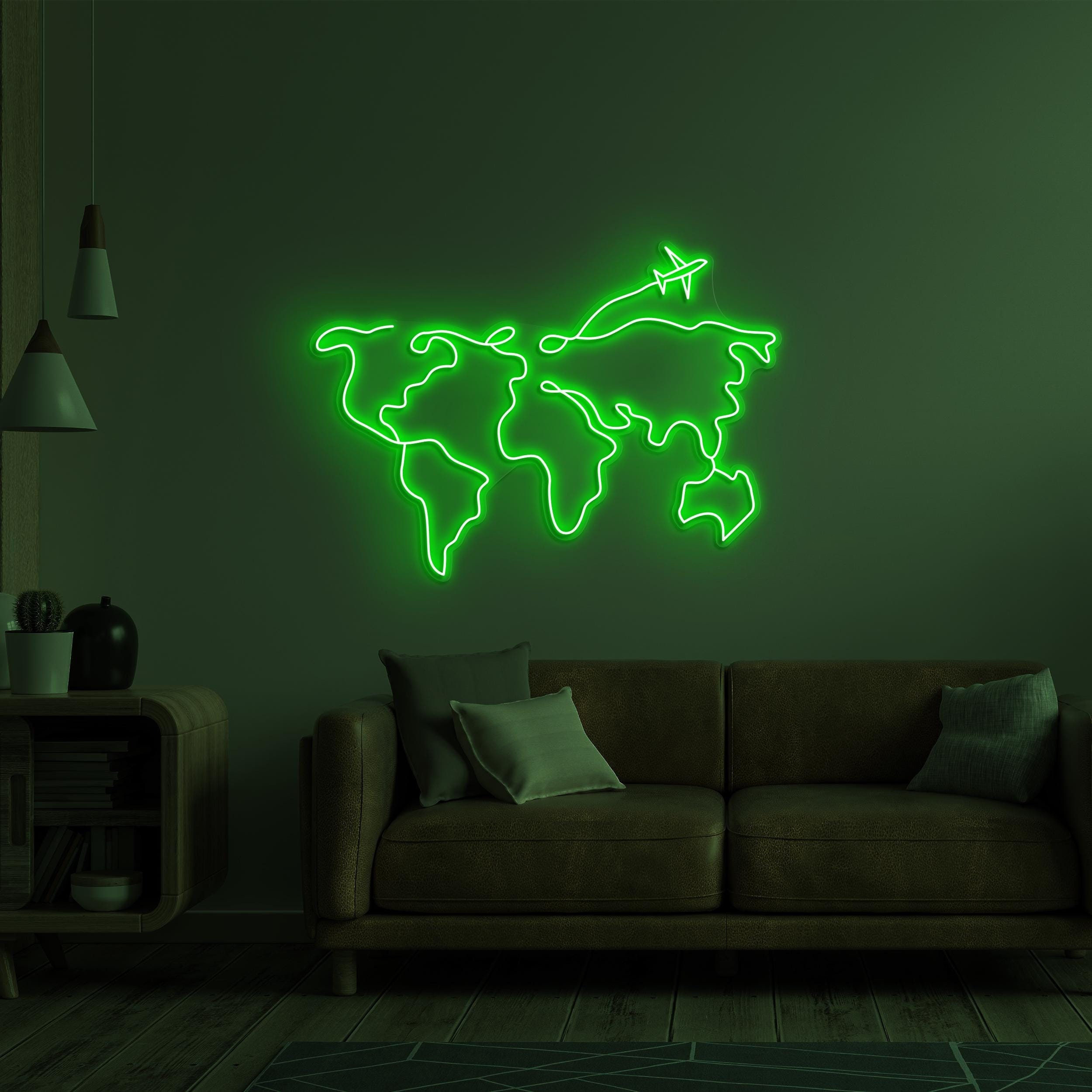 World Map Neon Sign, World Map with Airplane LED Light, World Map LED Neon Art, Travel Neon Light, Adventure Wall Art, Travel Agency Decor
