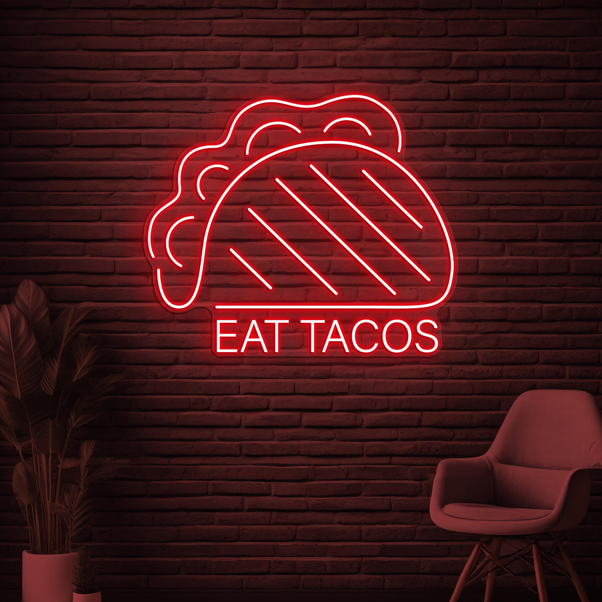 Eat Tacos Neon Sign, Eat Tacos LED Light, Tacos Sandwich Wall Art, Kitchen Wall Decor, Cafe Neon Art, Mexican Food Neon Art, Retro Taco Sign