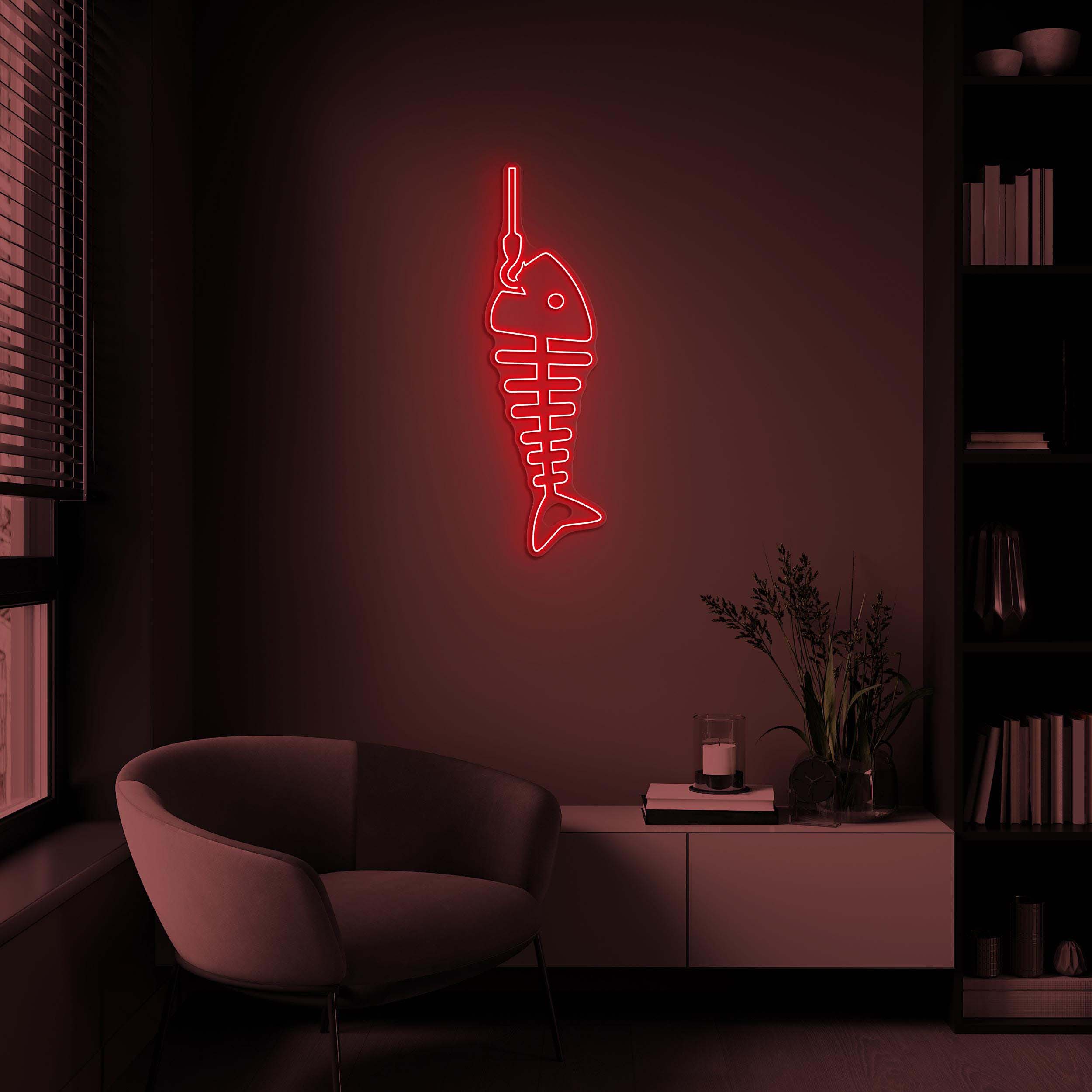 Fish Skeleton Neon Sign, Fish Skeleton Led Light, Fish On Hook Sign, Fish Skeleton Wall Art, Beach Wall Art, Kids Room Decor, Fish Bones Art