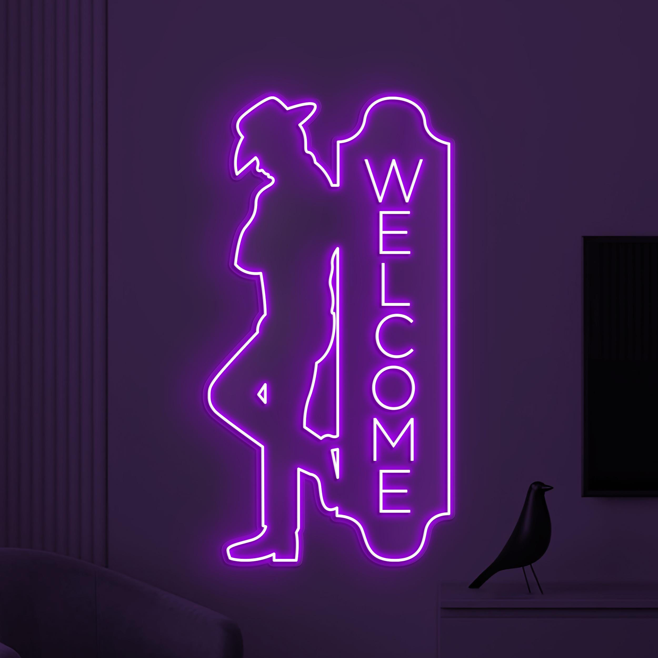 Welcome Neon Sign, Welcome LED Light, Cowboy Man Wall Decor, Cafe Neon Sign, Personalized Welcome Sign, Open Shop Sign, Business Logo Art