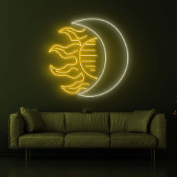 Moon and Sun Neon Sign, Half Sun and Half Moon Night Lamp, Perfect for Room Wall Decor, Unique Art Design for Bedroom, Home Bar, Gift idea