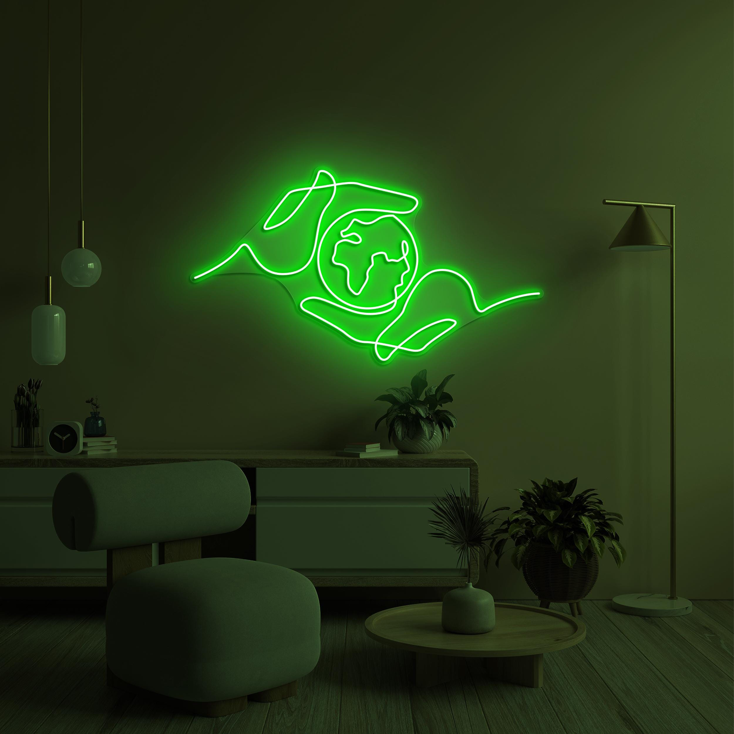 Hands Holding Earth Neon Sign, Hands Holding Earth LED Light, Holding Earth Wall Art, Home Wall Decor, Travel Agency Wall Art, Global Sign