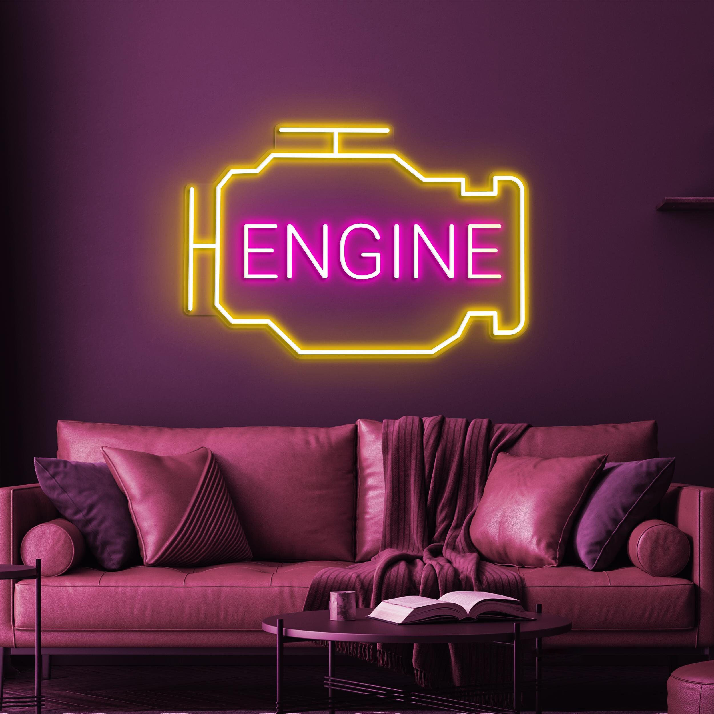 Engine Neon Sign, Engine Led Light, Workshop Wall Decor, Mechanic Neon Art, Car Engine Neon Sign, Birthday Gift For Dad, Garage Wall Decor