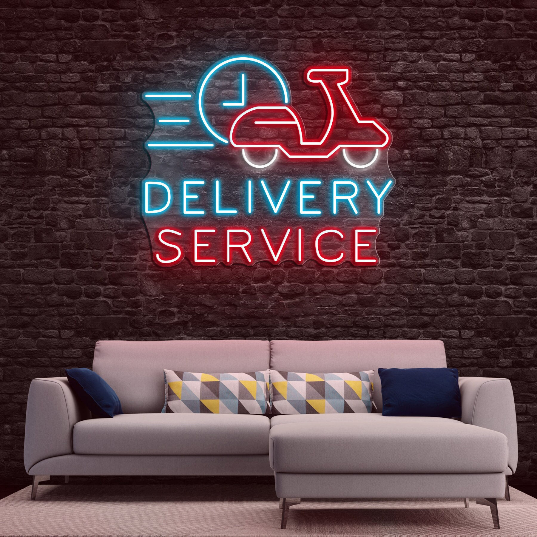 Delivery Service Neon Sign, LED Wall Art for Shops and Restaurants, Eye-Catching Neon Light Display, Advertising Banner Sign,Shop Wall Decor