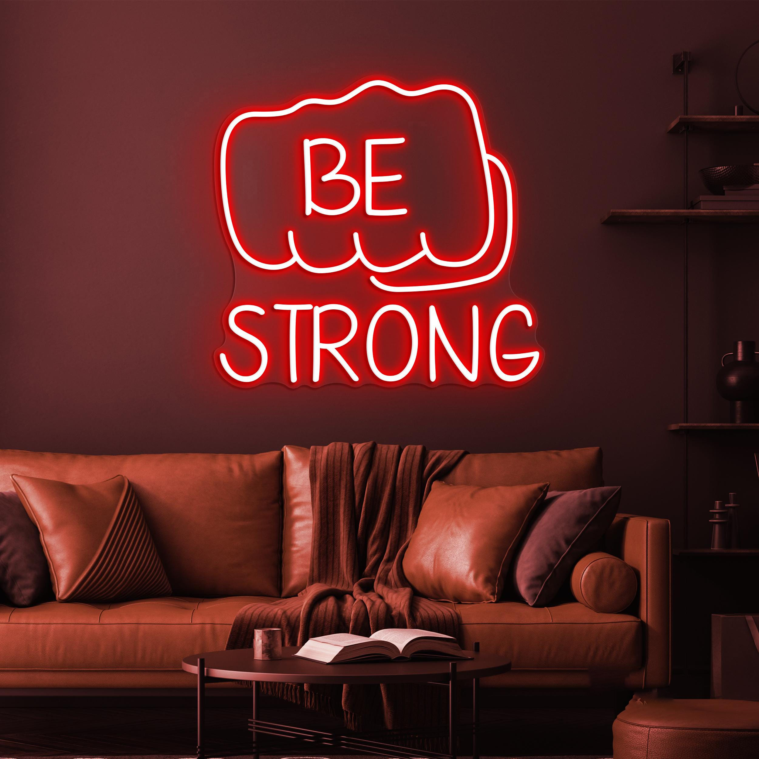 Be Strong Neon Sign, Be Strong LED Light, Gym Wall Decor, Jab Hand Wall Art, Motivational Neon Light, Personalized Sign, Fitness Led Sign