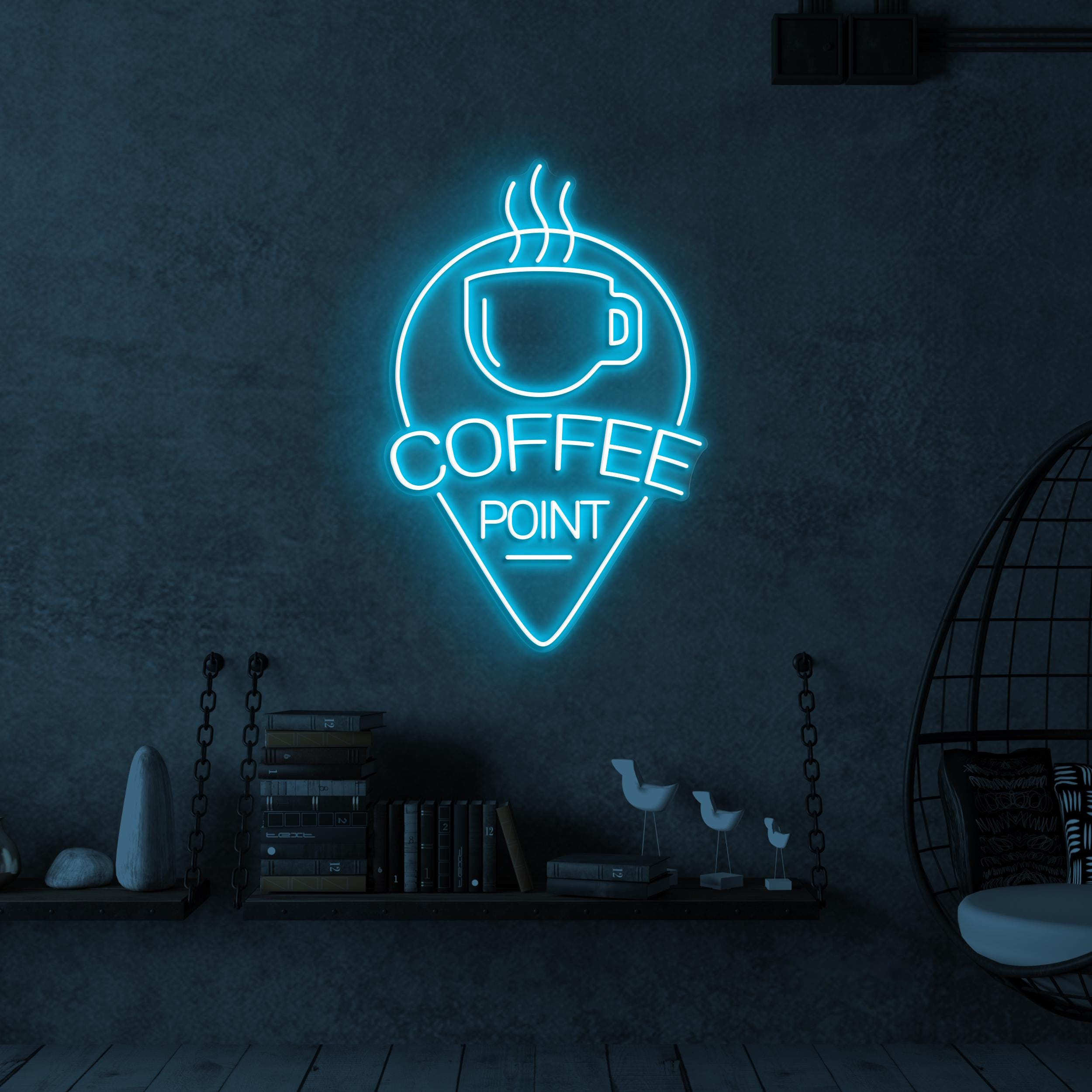 Coffee Point Neon Sign, Coffee Point LED Light, Coffee Cup Wall Decor, Flaming Coffee Cup Neon Sign, Coffee Logo Neon Art, Coffee Shop Decor