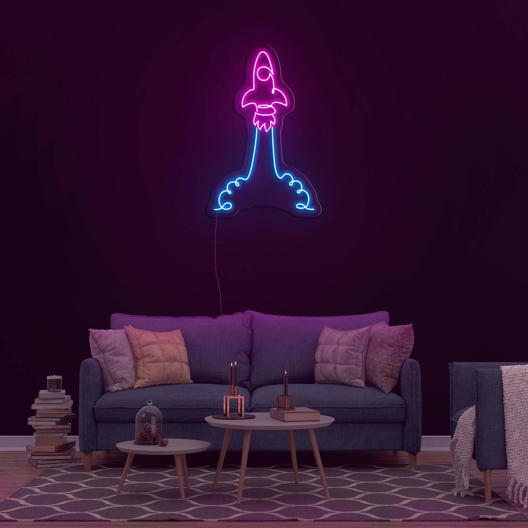 Rocket Neon Sign, Rocket Launching Neon Light, Rocket Wall Decor for Nursery, Kids Room, Party, Personalized Rocket Gift, Rocket Light