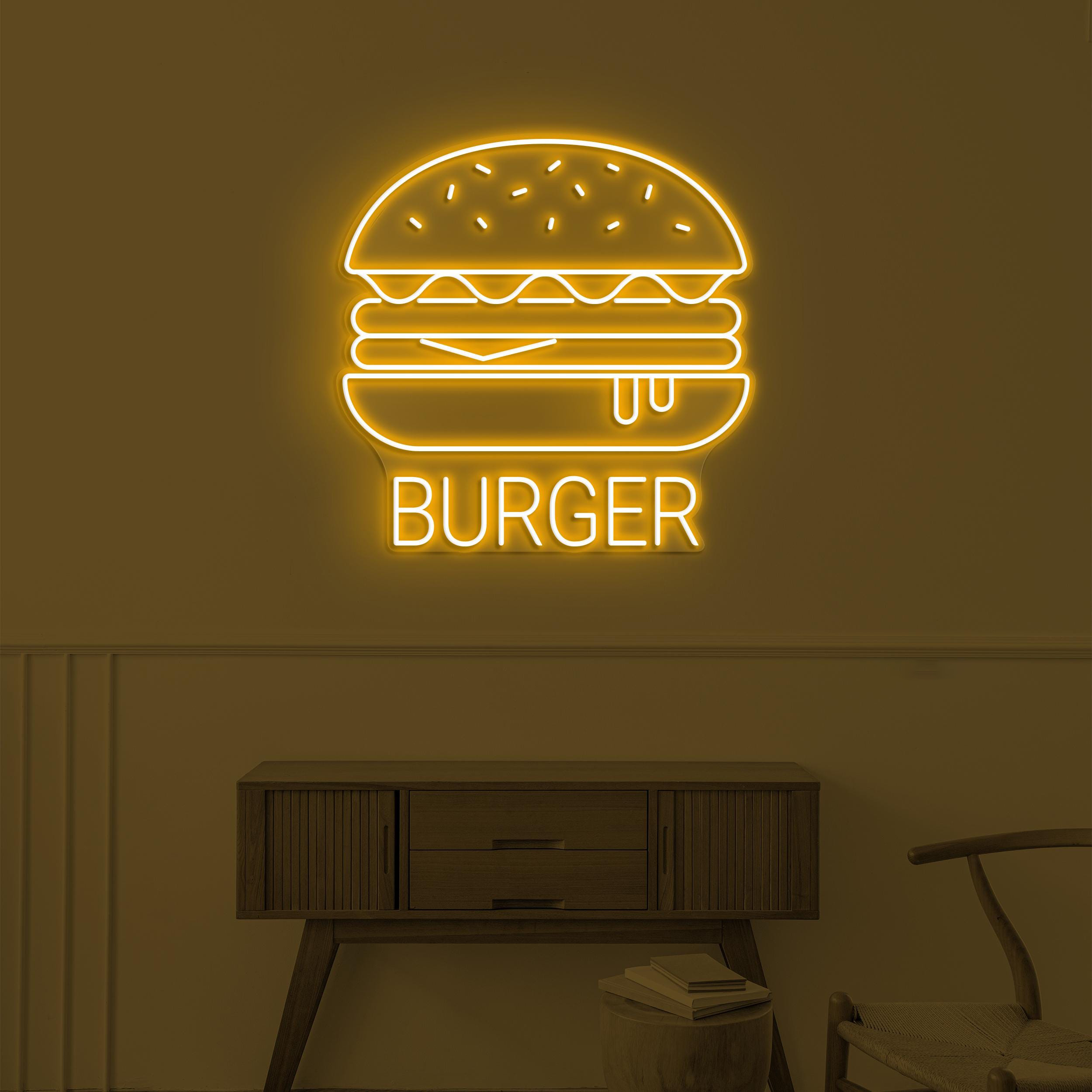 Burger Neon Sign, Hamburger LED Light, Fast Food Restaurant Wall Decor, Burger Lover Gift, Burger Neon Art, Custom Neon Sign, Cafe Wall Art
