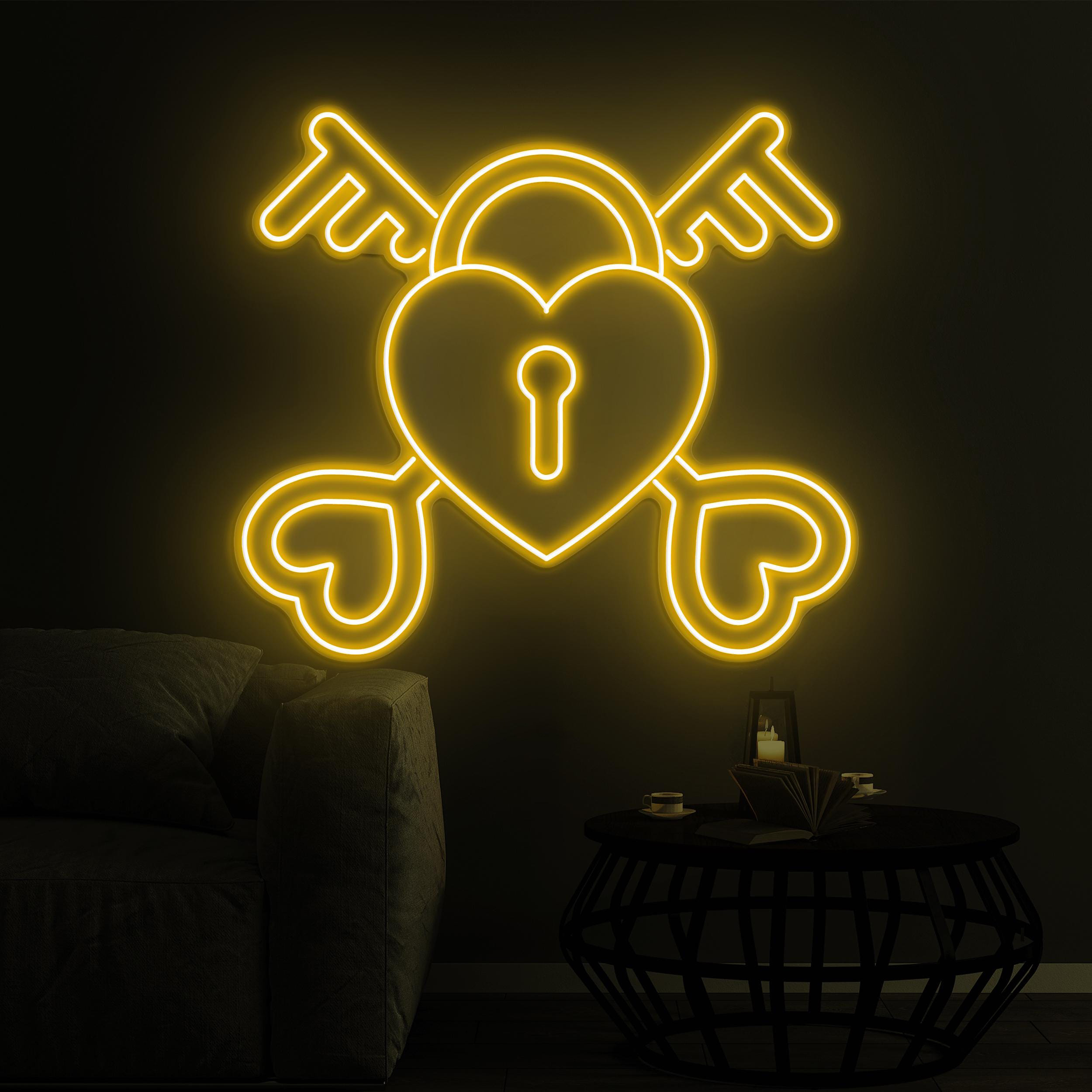 Heart and Keys Neon Sign, Heart and Keys LED Light, Lock With Key LED Neon Art, Romantic Neon Wall Art, Couple Neon Sign, Love Wall Decor