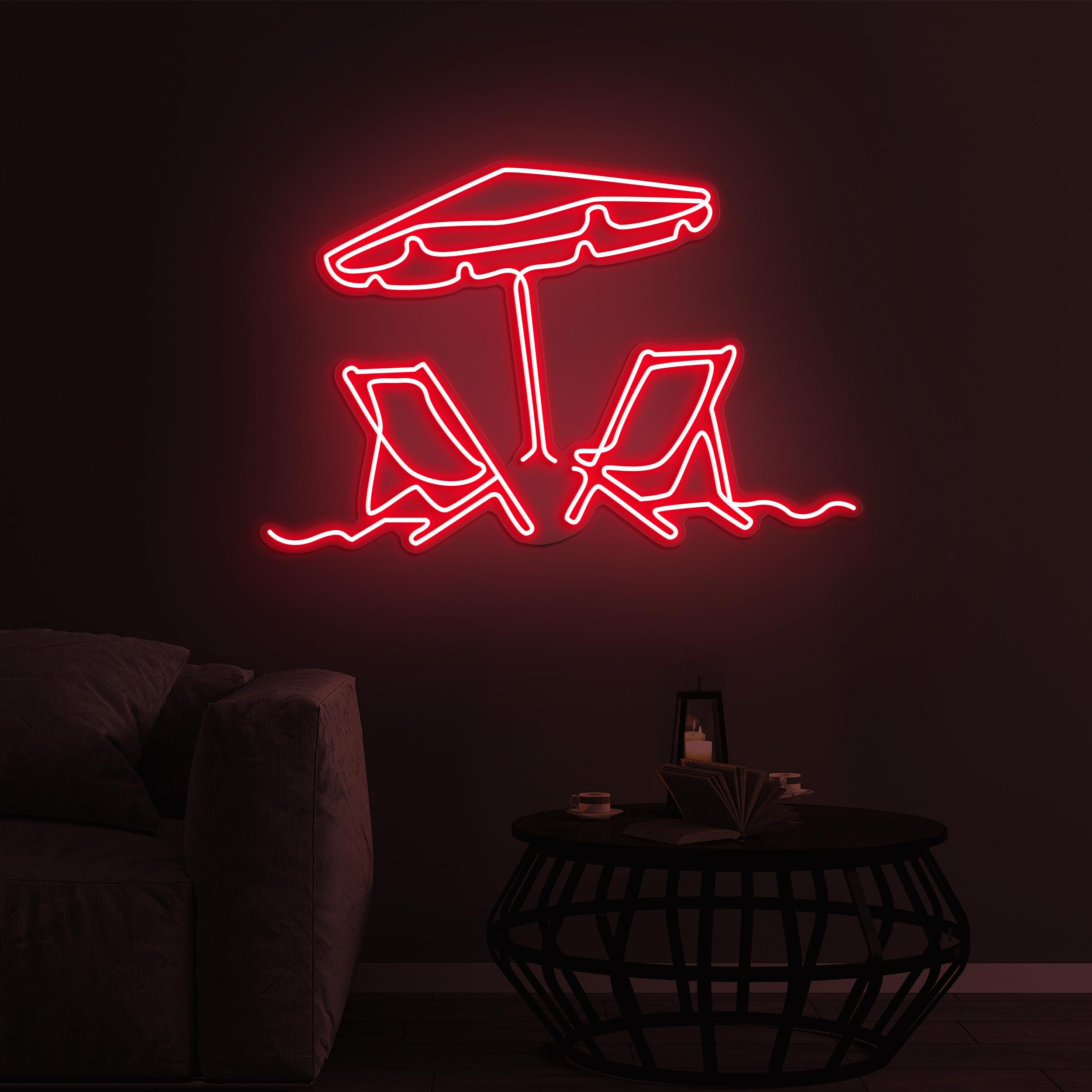 Umbrella and Chairs Neon Sign, Umbrella and Chairs LED Light, Beach Scene LED Neon Art, Summer Beach Decor, Home Wall Art, Gallery Art Sign