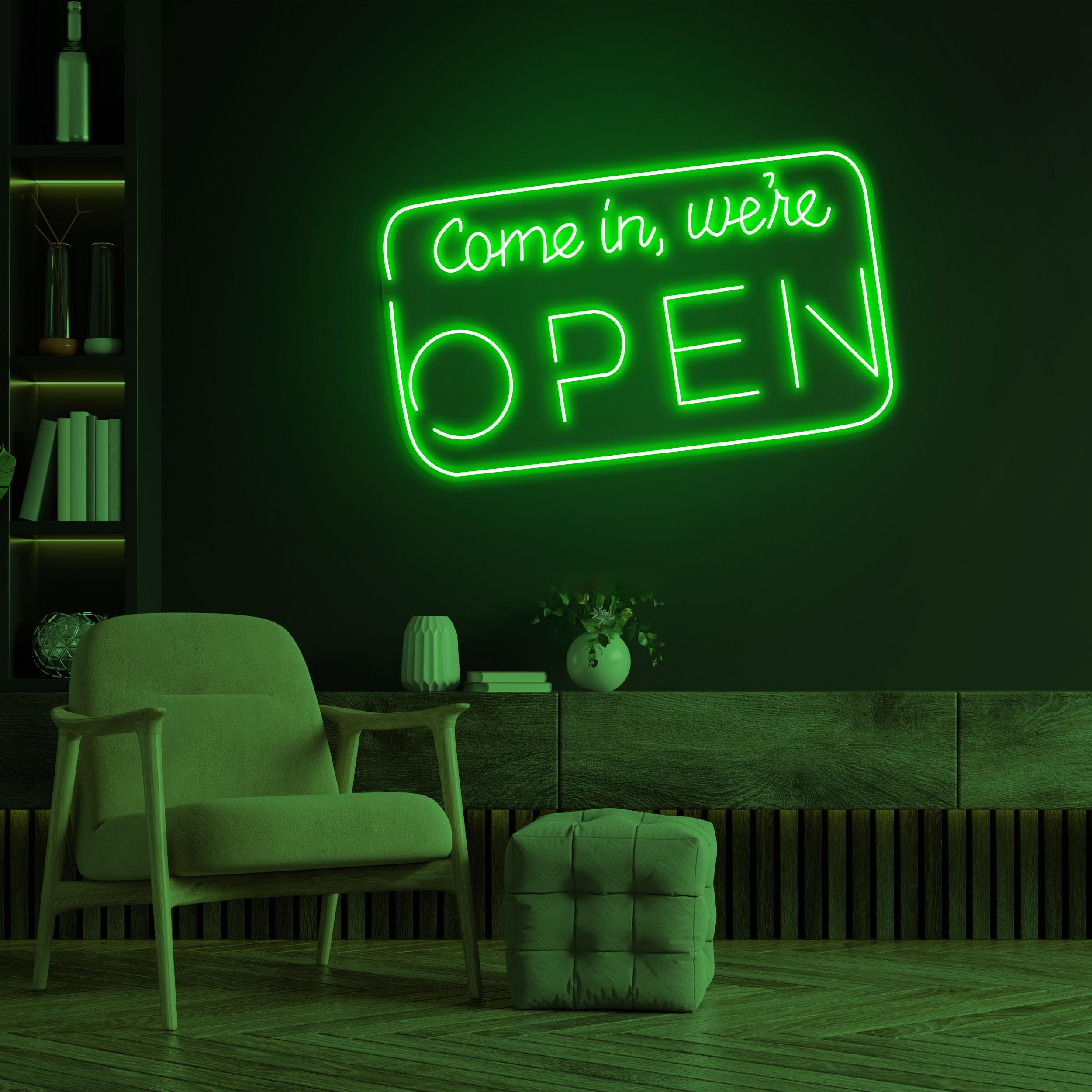 Come in We're Open Neon Sign, Come in We're Open LED Light, Hanging Open Sign, Custom Open Sign, Business Logo, Decor for Cafe, Bar, Shops