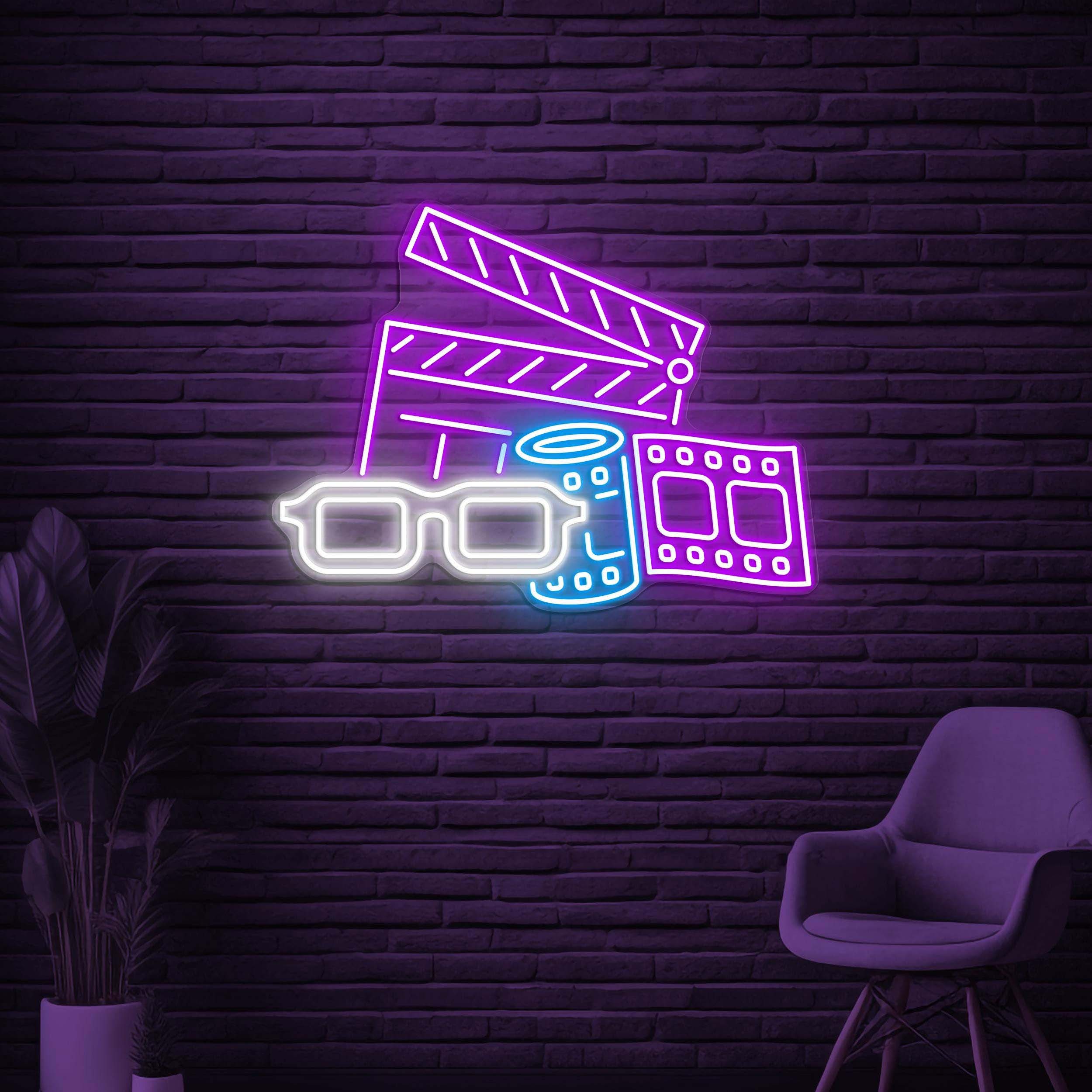 3D Cinema Neon Sign, 3D Cinema Glasses LED Light, Cinema Room Decor, Movie Magic Decor, Movie Action Sign, Movie Lover Gift, Home Wall Art