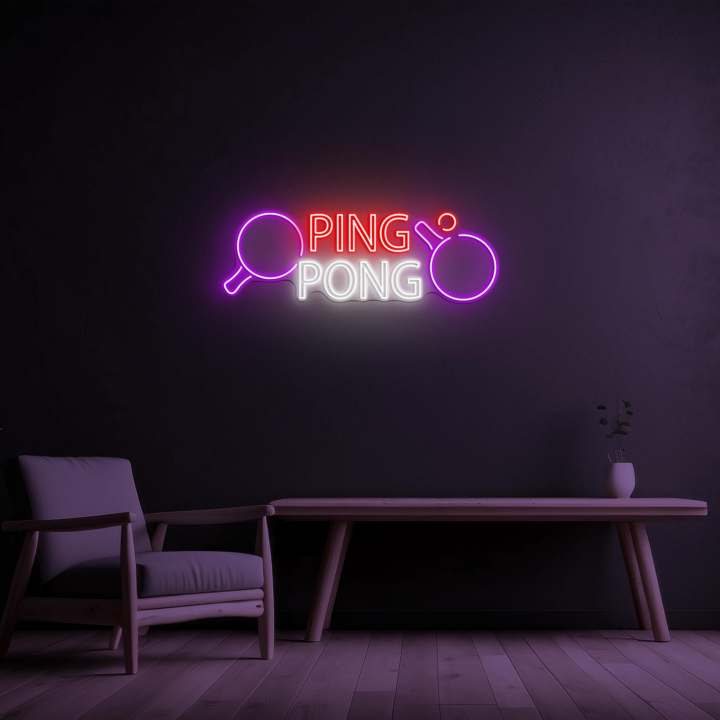 Ping Pong Neon Sign, Ping Pong LED Light, Ping Pong Paddle & Ball Wall Decor, Table Tennis Racket Art, Tennis Lover Gift, Gaming Club Sign