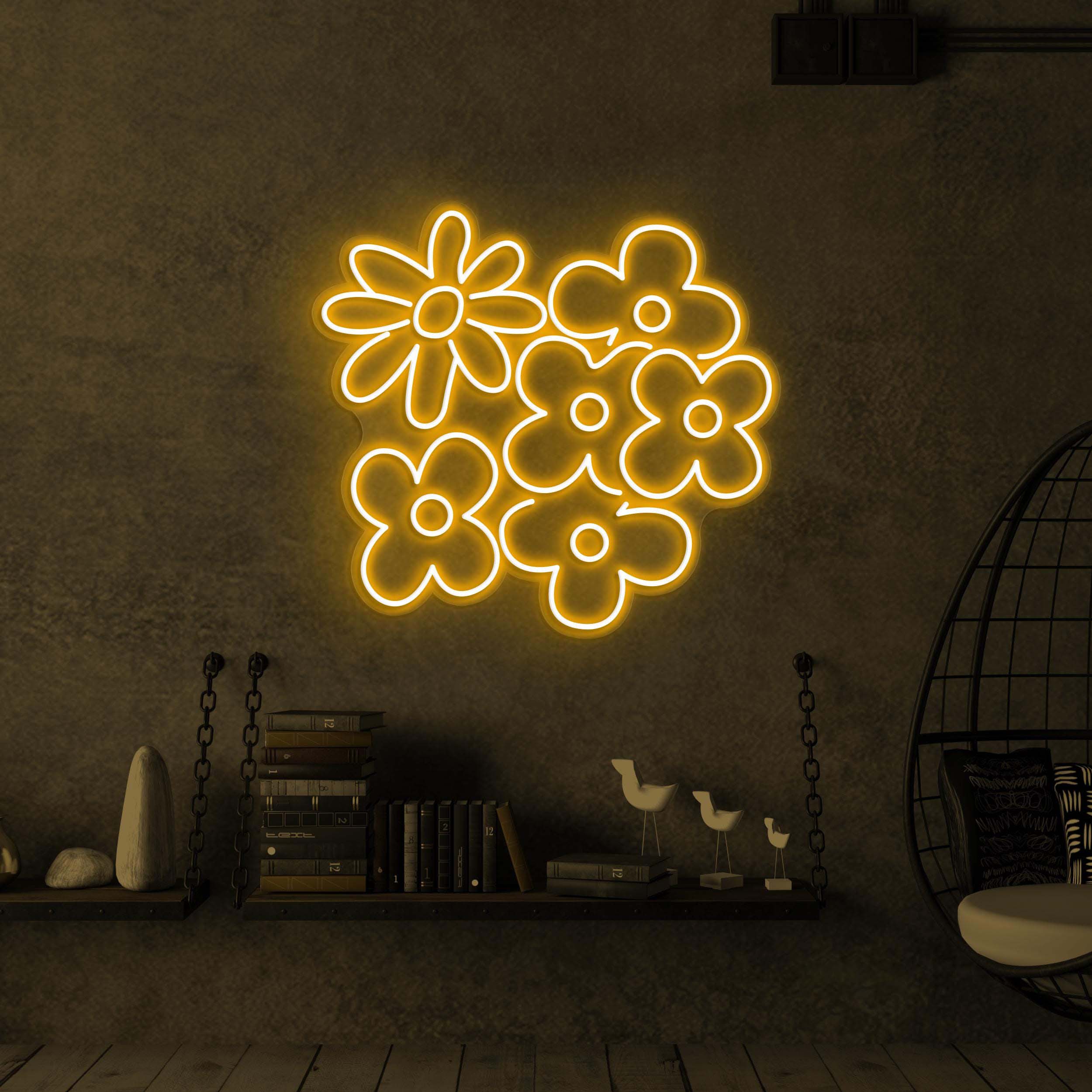 Flowers Neon Sign, Flowers LED Light, Floral Flowers Wall Decor, Girls Room Decor, Wedding Wall Art, Decor for Home, Party, Garden & Yard