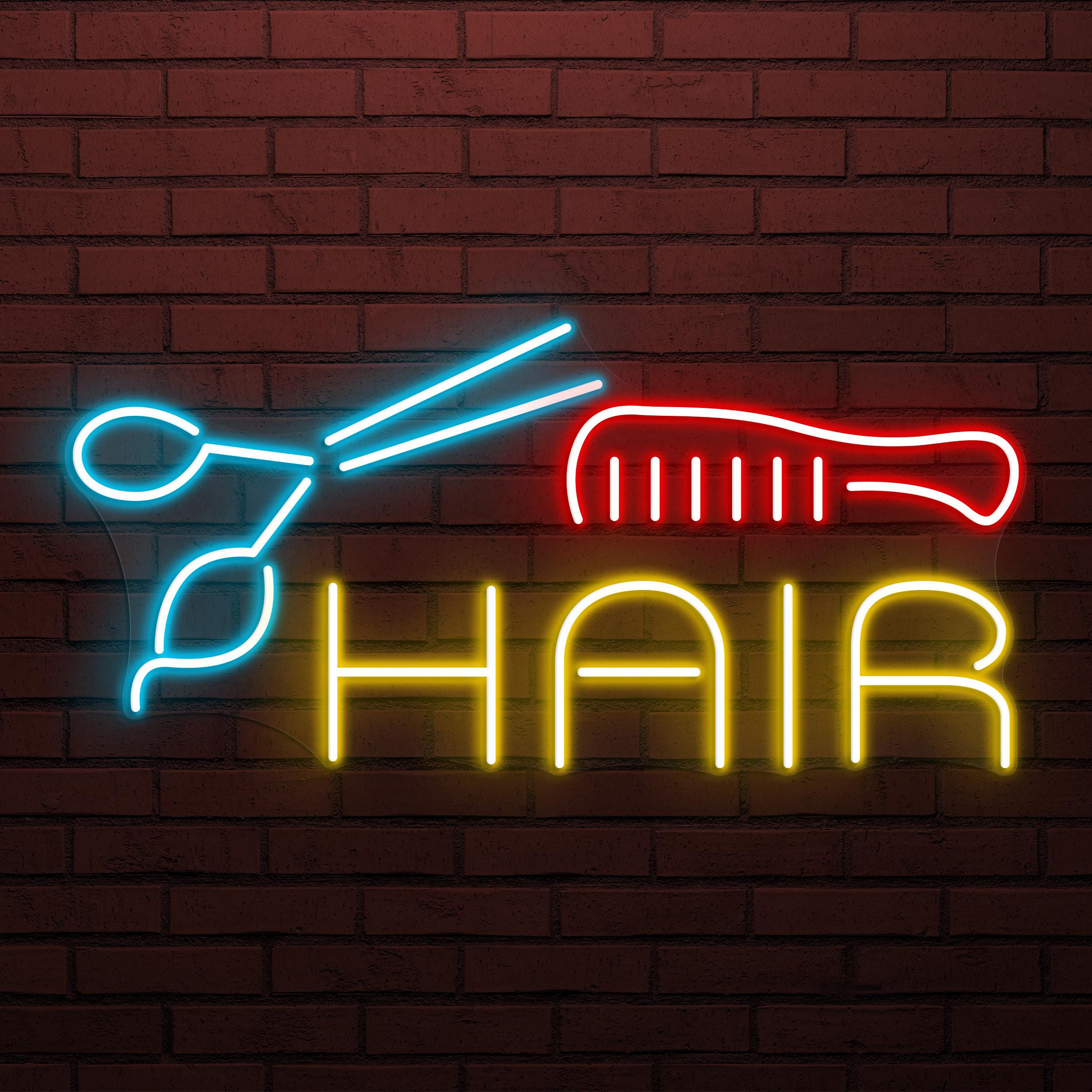 Hair Neon Sign, Hair LED Light, Styling Studio Wall Art, Scissor and Comb Wall Decor, Barber Shop Neon Wall Light, Beauty Salon Neon Decor