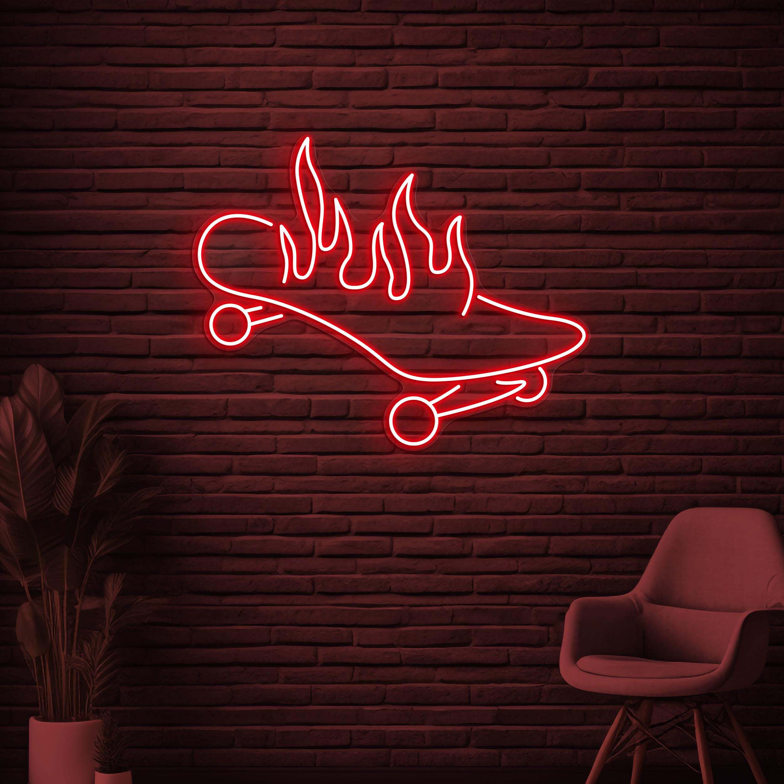 Skateboard On Fire Neon Sign, Skateboard On Fire LED Light, Flaming Skateboard Wall Light, Sports Shop Wall Decor, Game Room Neon Sign, Gift