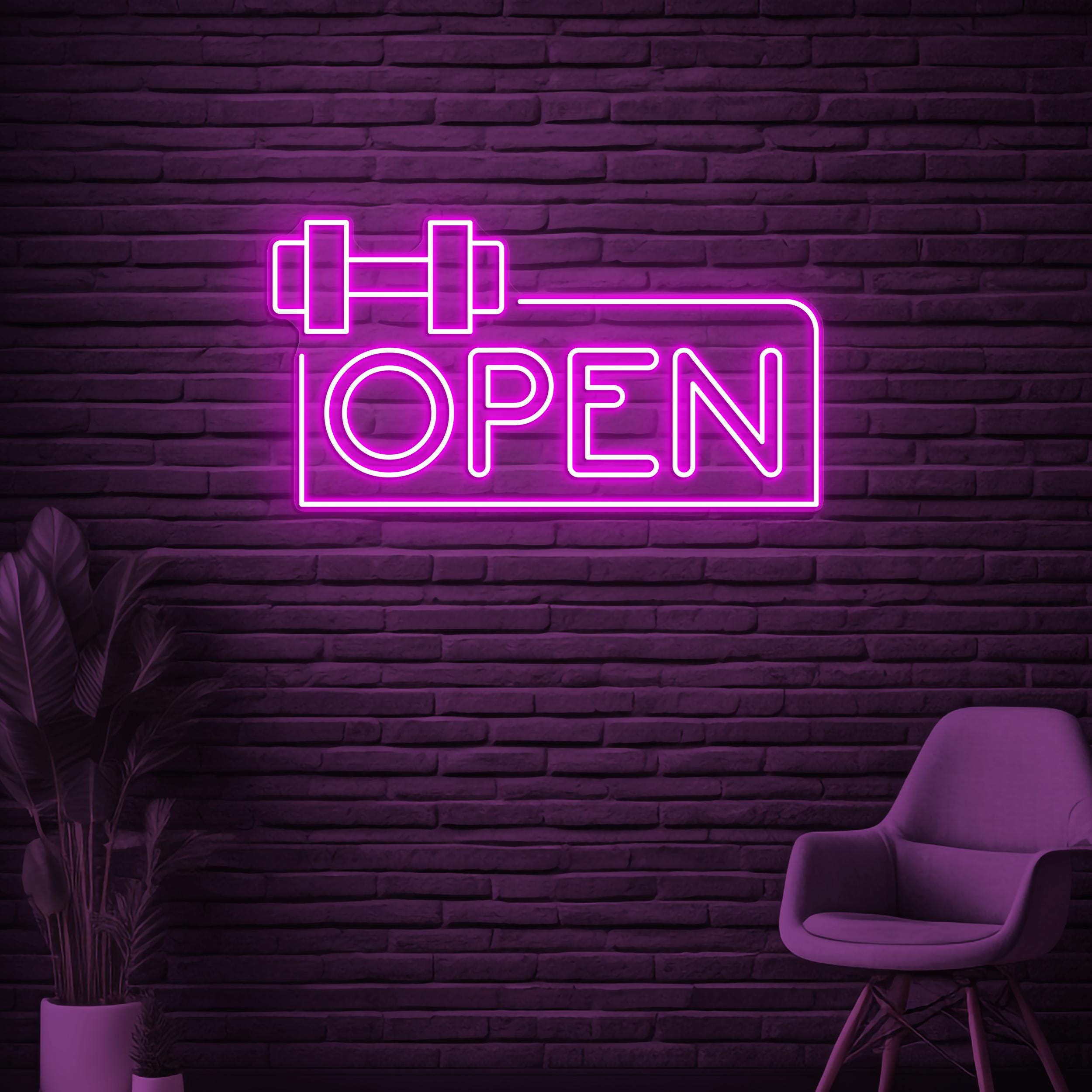 Open Gym Neon Sign, Open Gym LED Light, Gym Wall Decor, Gym Time Wall Light, Gym Room Neon Sign, Dumbbell Wall Decor, Business Logo Sign