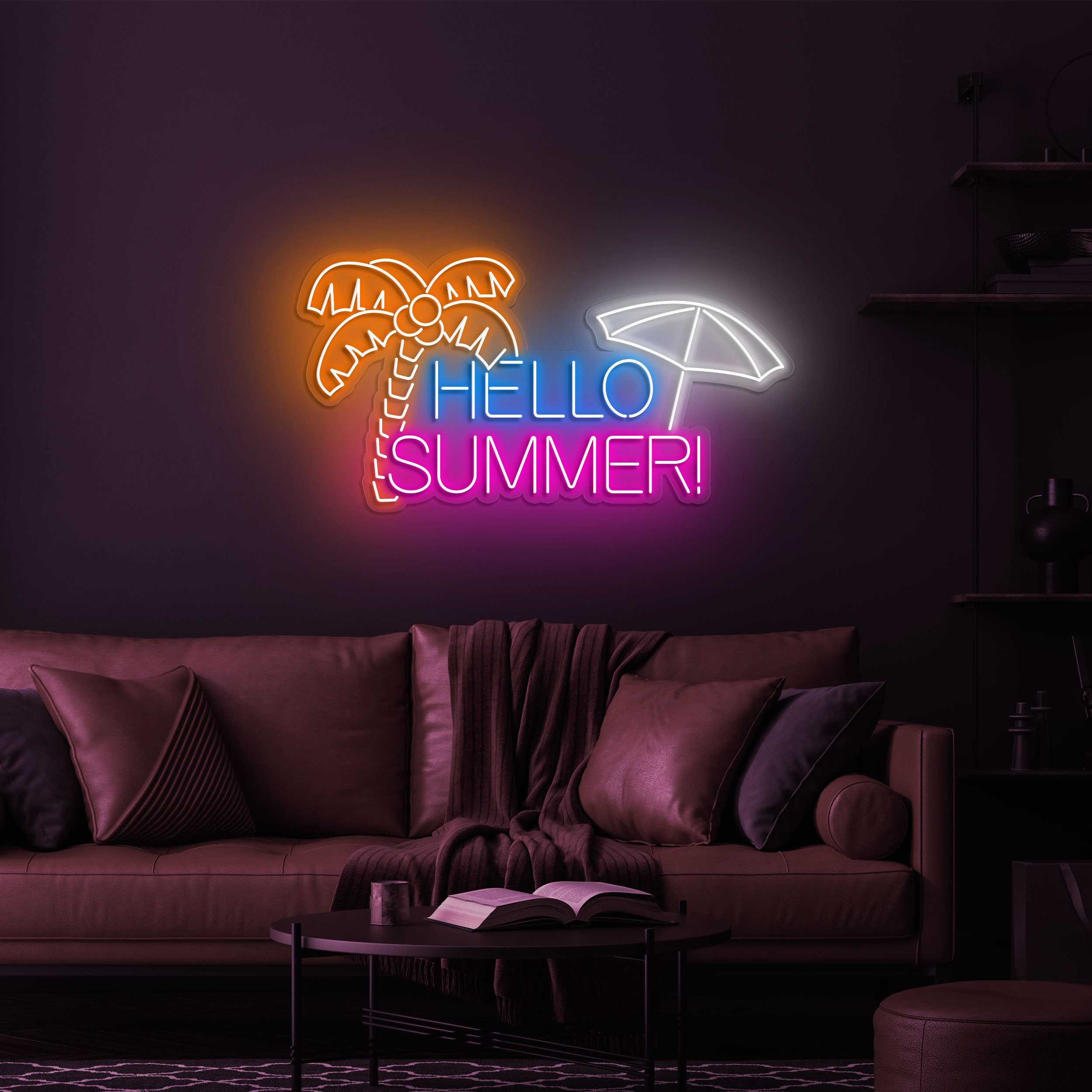 Hello Summer Neon Sign, Beach Decor SIgn, Palm Tree Wall Art Sign, Room and Pool Party Neon Sign for Shop Decor,  Summer Beach Neon Light
