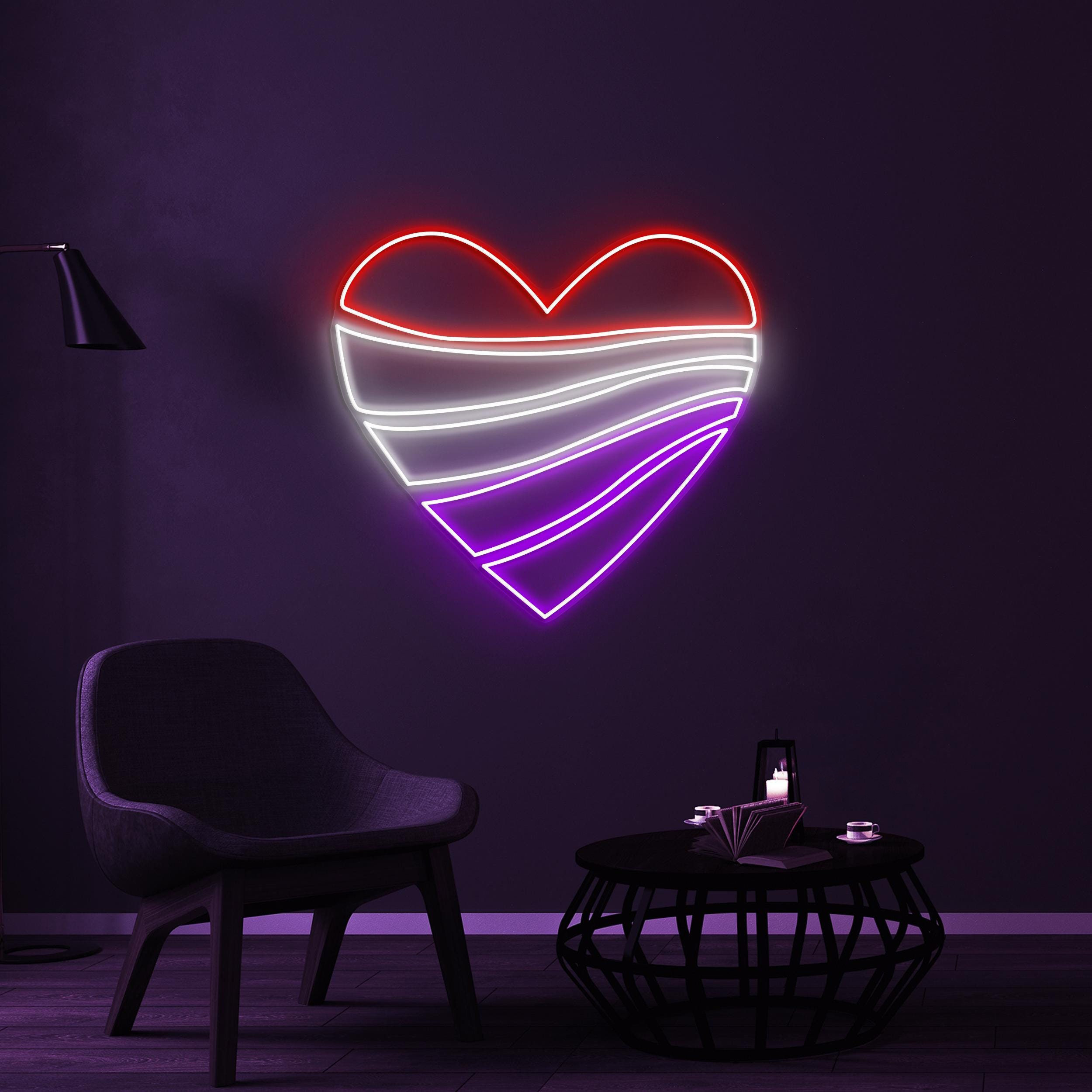 Heart Neon Sign, Heart LED Light, Love Waves Wall Decor, Couple Room Wall Art, Romantic Couple Gift, Heart Pieces Neon Light, Wedding Decor