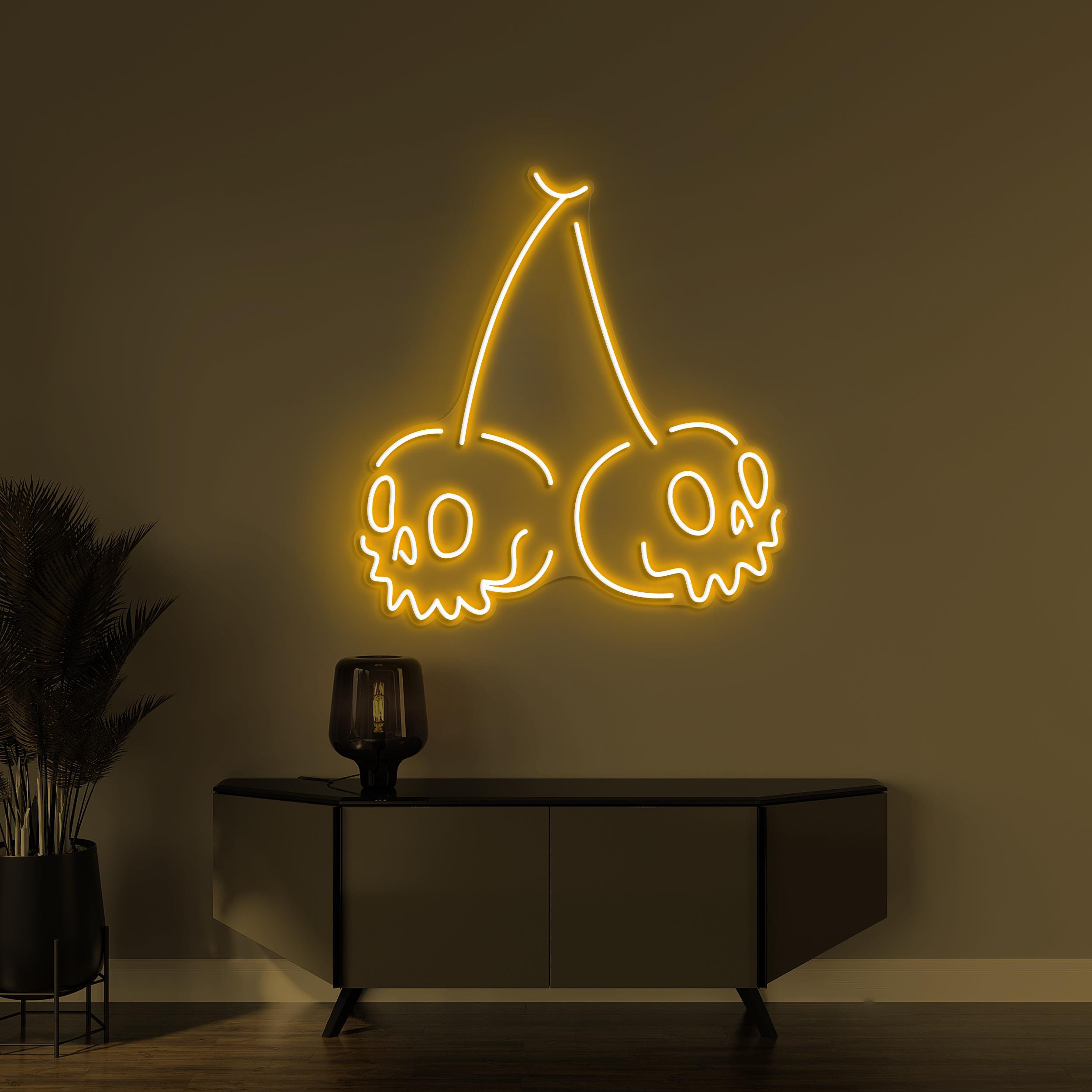 Skull Cherry Neon Sign, Skull Cherry LED Light, Skull Fruit Wall Decor, Halloween Wall Art, Personalized Neon Sign, Fruit Shop Wall Decor