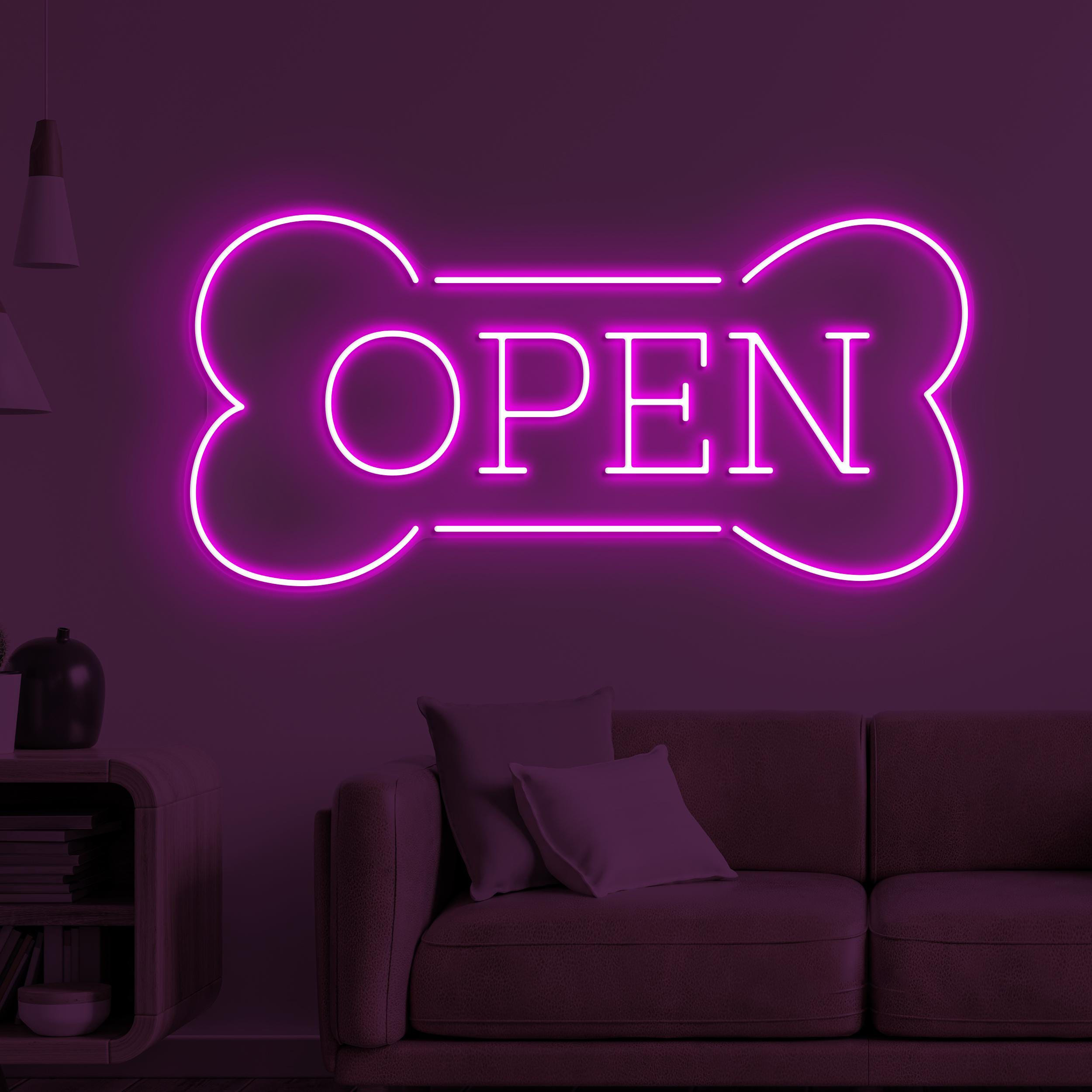 Open Neon Sign, Dog Bone Open LED Light, Open Logo Wall Art, Dog Shop Open Neon Light, Dog Lover Wall Art, Business Logo Decor, Pet Shop Art